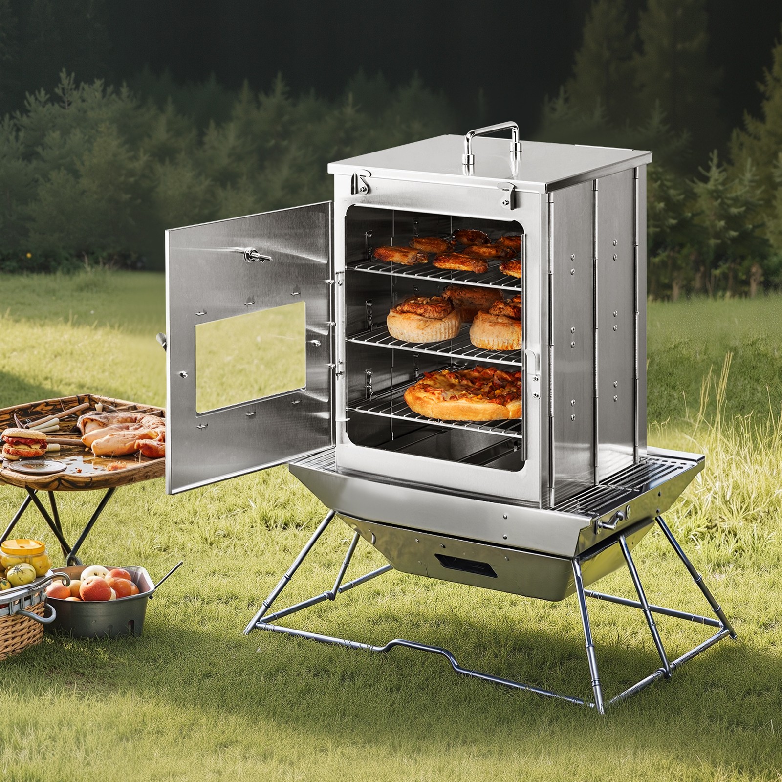 VEVOR Foldable Camping Oven Stainless Steel Portable Camping Stove 3 Tier Grill