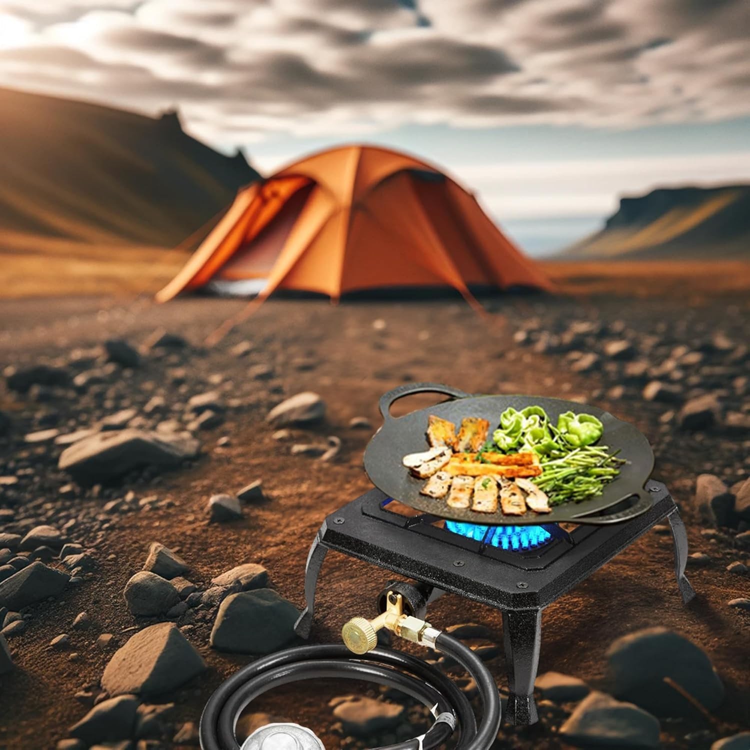 Cast Iron Propane Stove Single Burner Outdoor Cooker Portable Heavy Duty Black