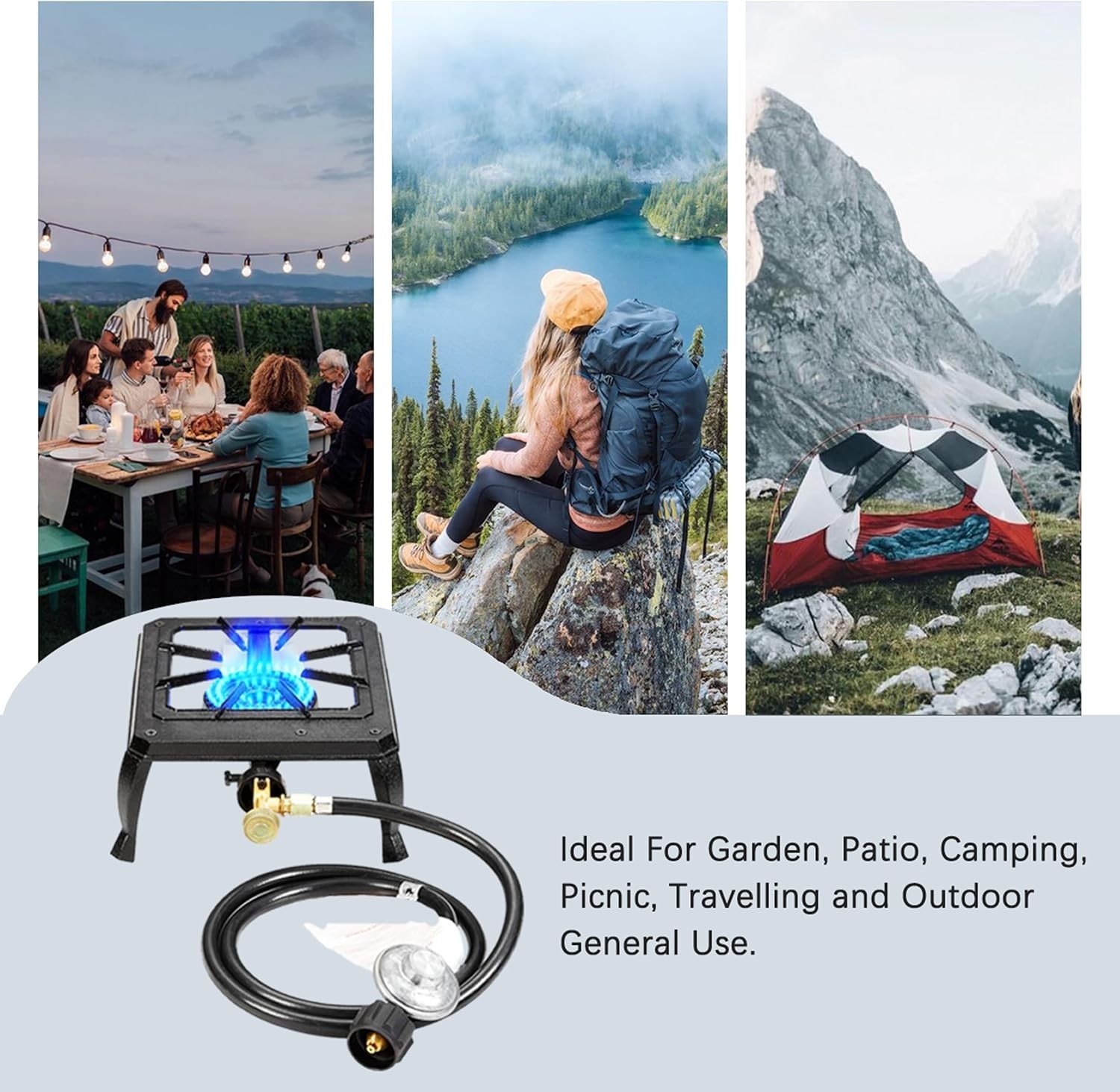 Cast Iron Propane Stove Single Burner Outdoor Cooker Portable Heavy Duty Black