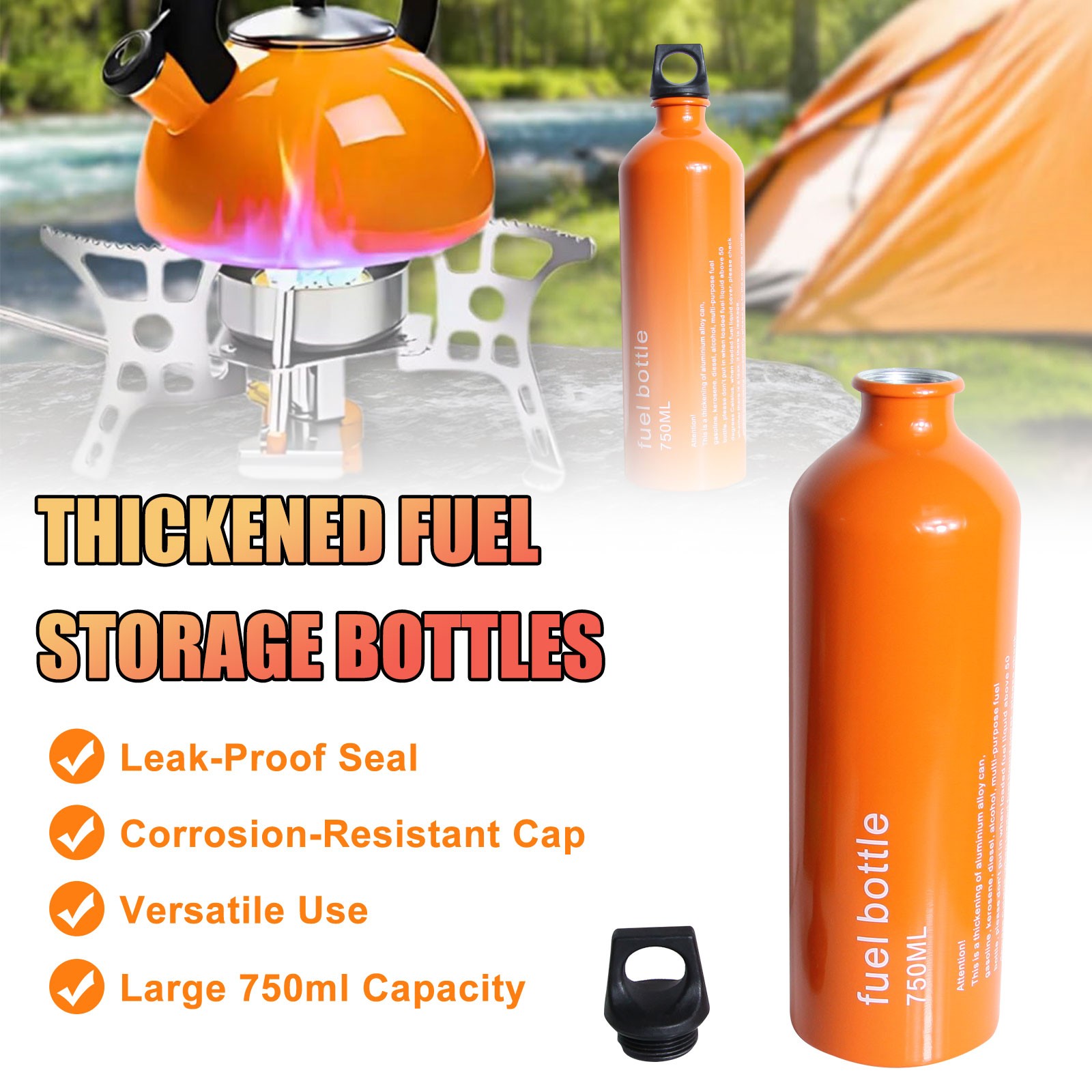 Outdoor Fuel Bottle Petrol Liquid Oil Bottle Kerosene Bottle 750ml Capacity USA