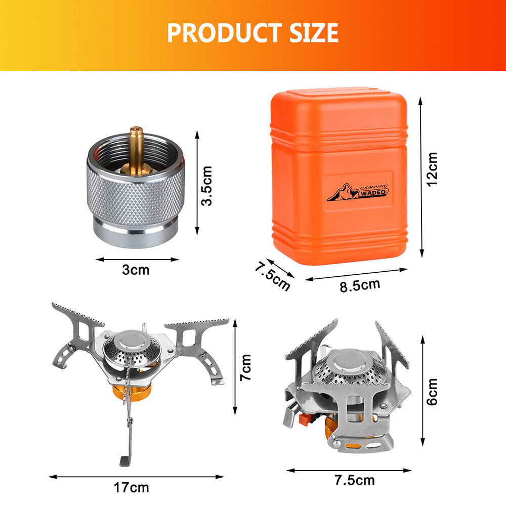 3700W Portable Backpacking Camping Gas Stove +Piezo Ignition Burner Case/Adapter