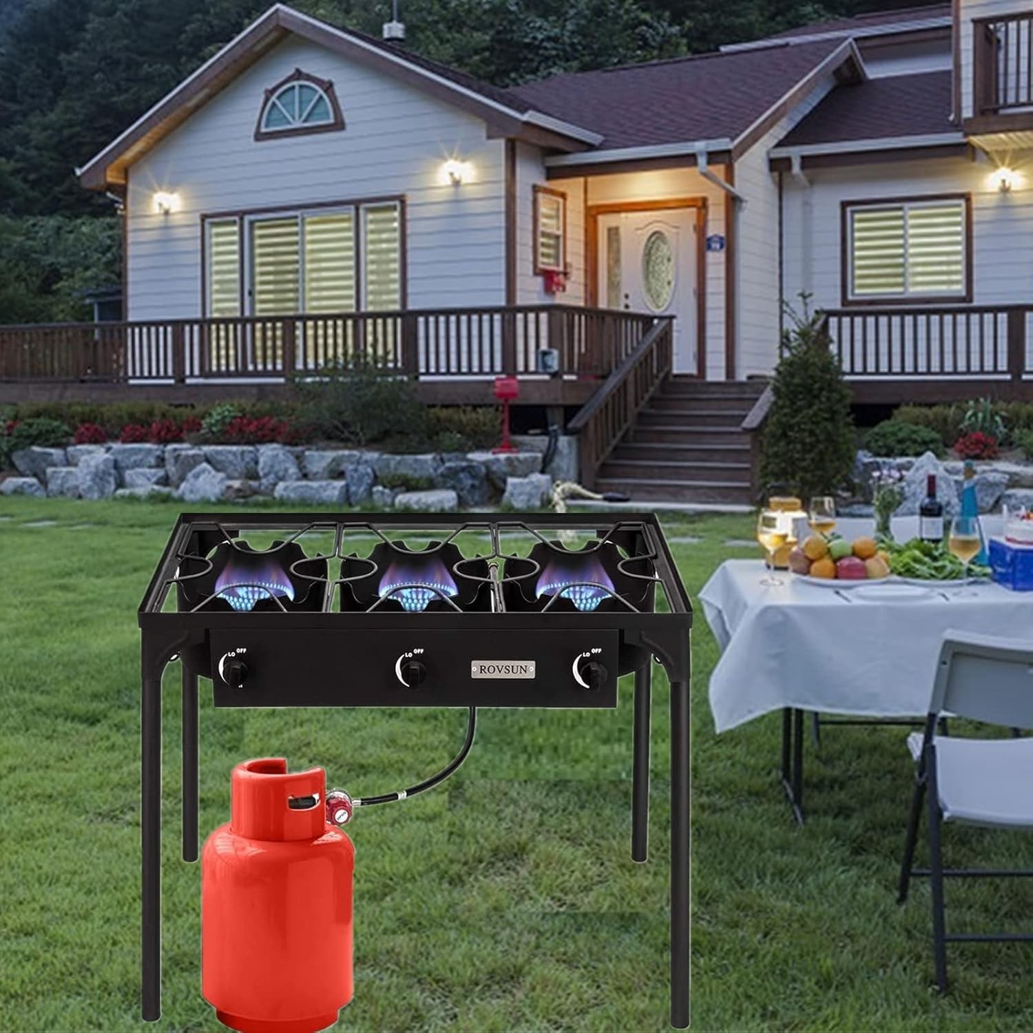 2/3 Burner Outdoor Propane Gas Stove High Pressure Stand Cooker Backyard Cooking