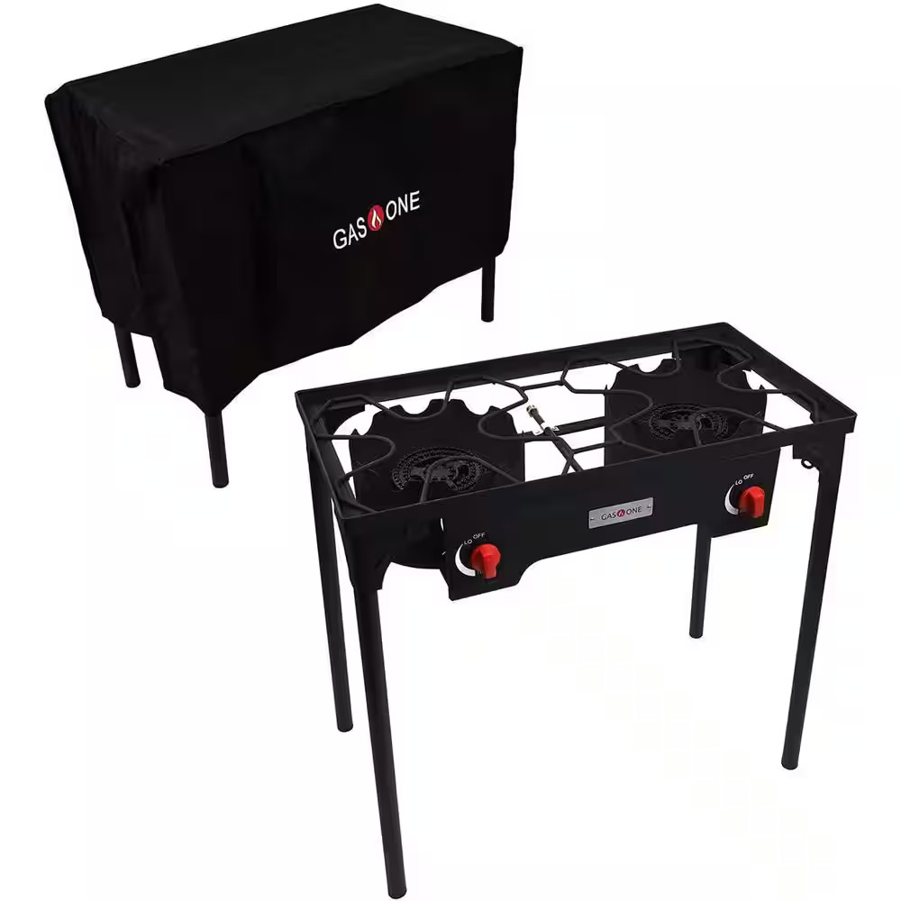 High Pressure Double Propane Burner Outdoor Cooker Fryer with Weather Proof Cove