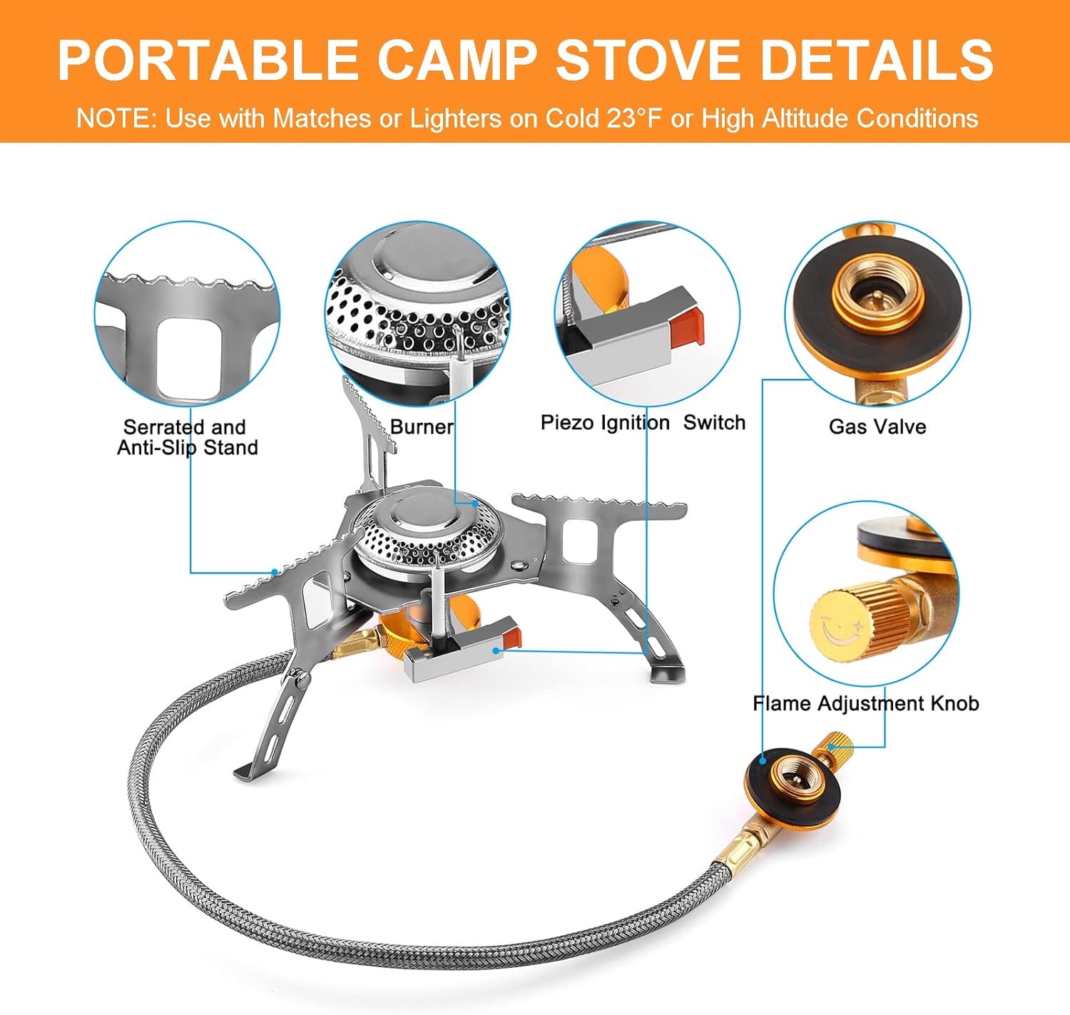 WADEO Camping Gas Stove, 3700W Portable Camp stove with Stove Adapter