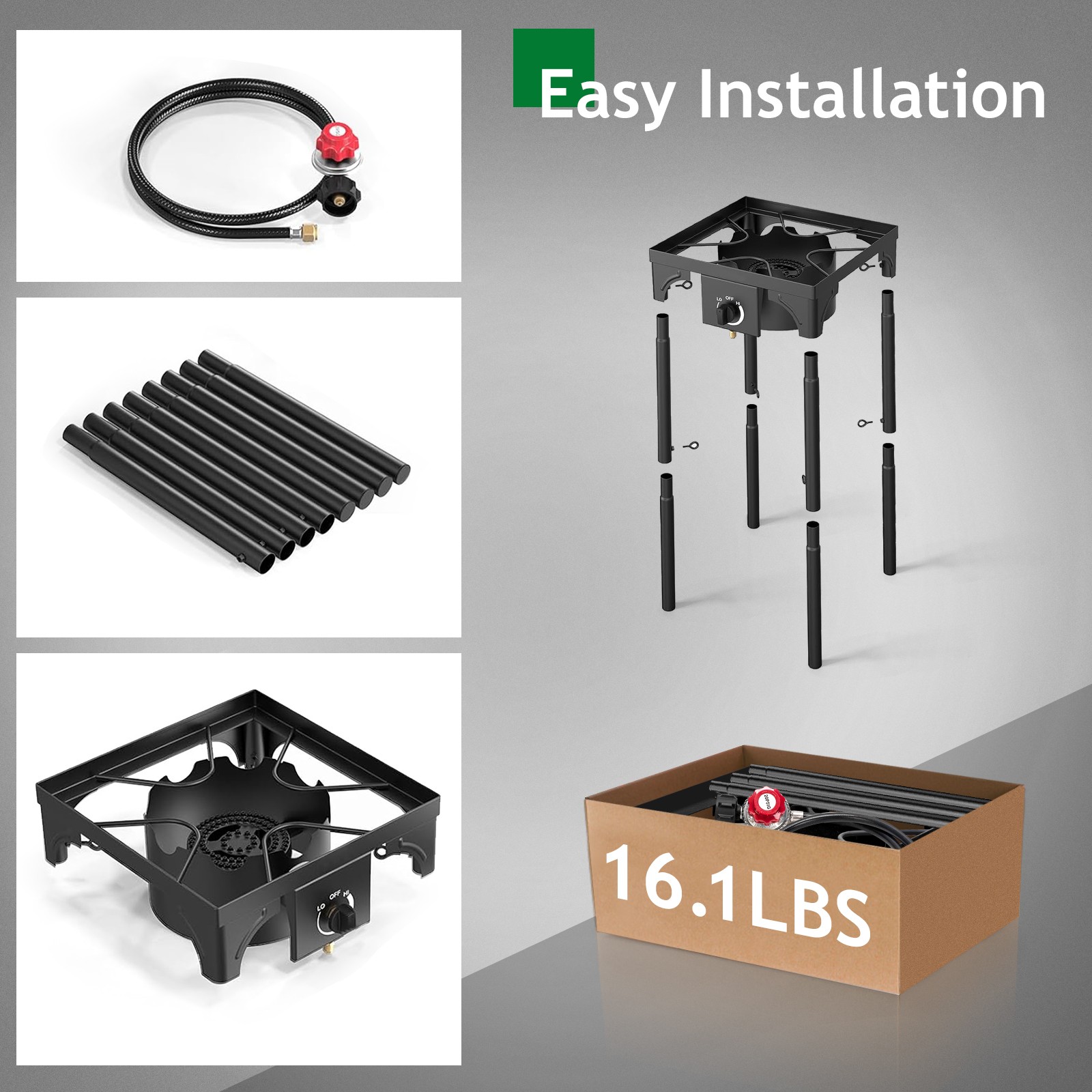 Square Single Burner Liquid Propane Outdoor Patio Travel Stove Range 75,000 BTU