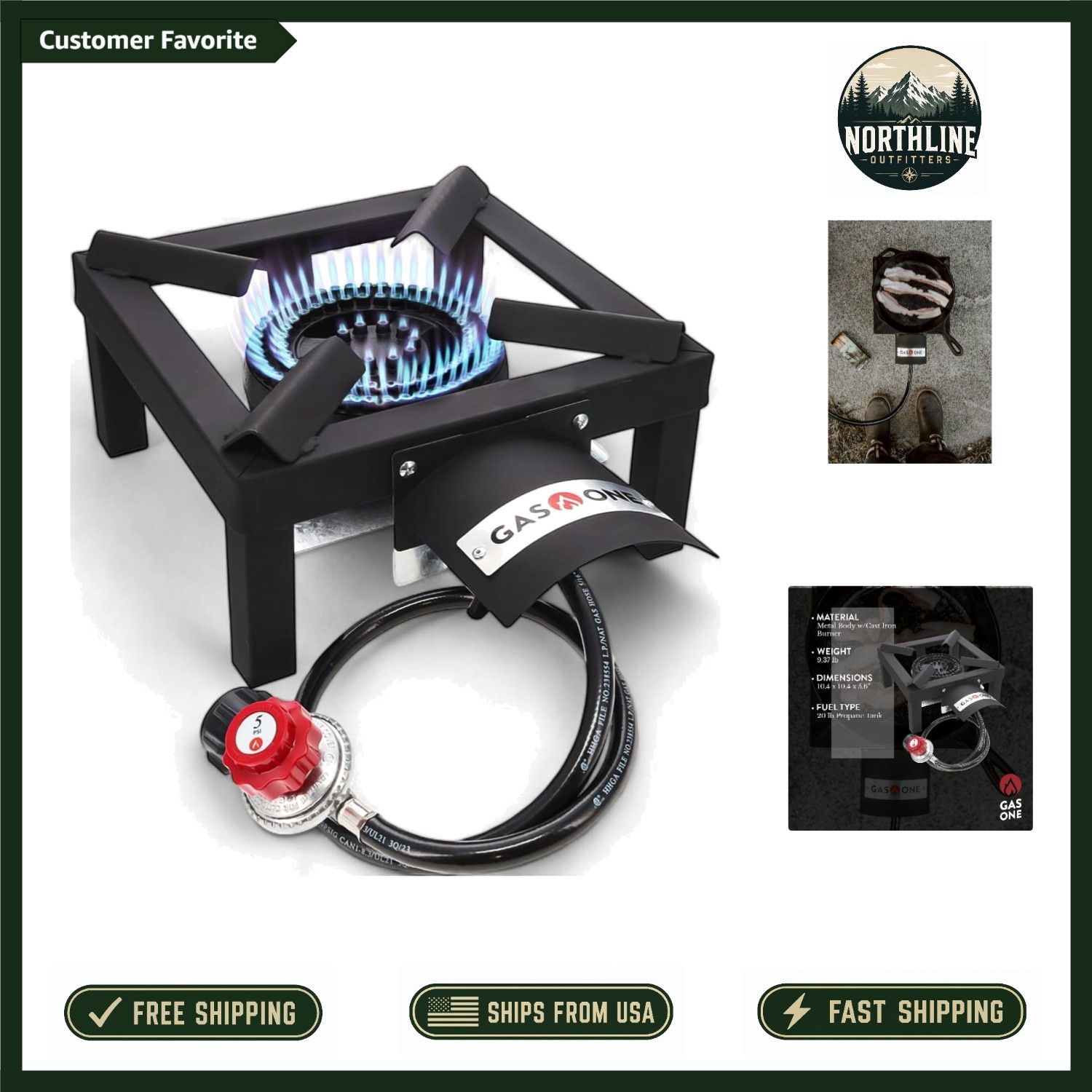 Portable High-Output Propane Burner with Heat Shield for Camping & Tailgating