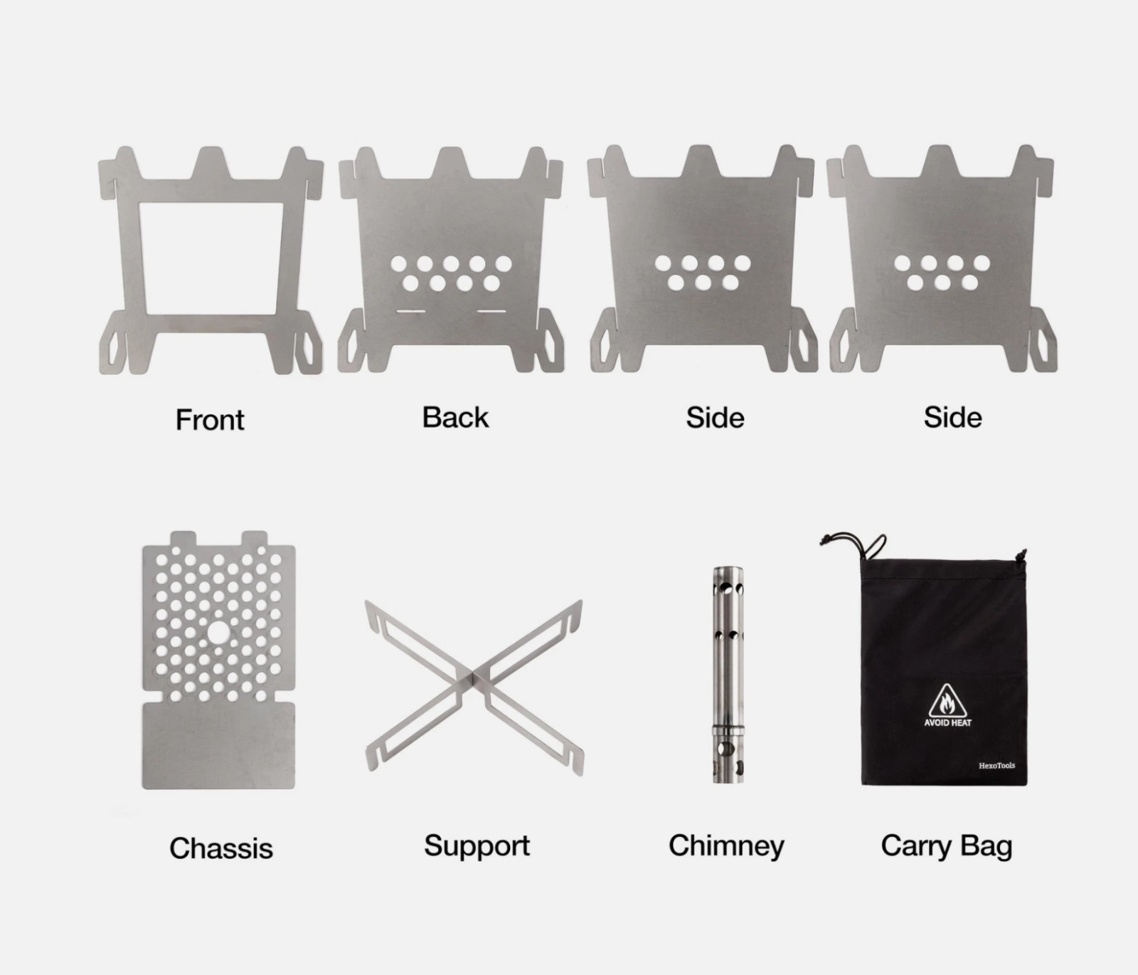 Stainless Steel Flat Packing Secondary Combustion Wood Stove. Only 1 lb 3 oz.