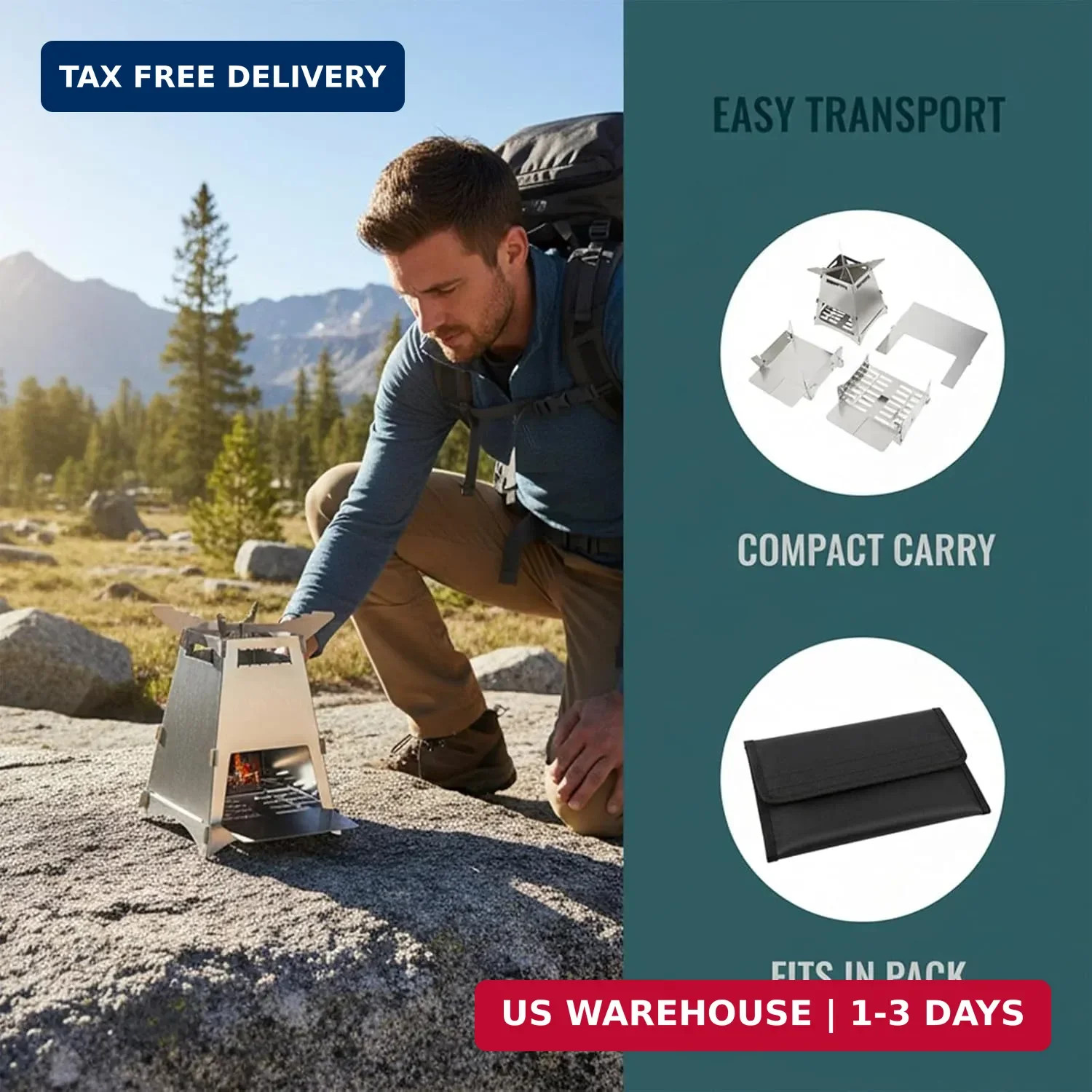 Foldable Portable Camp Stove-Mini Stainless Steel Grid Wood Burning Stove, Porta