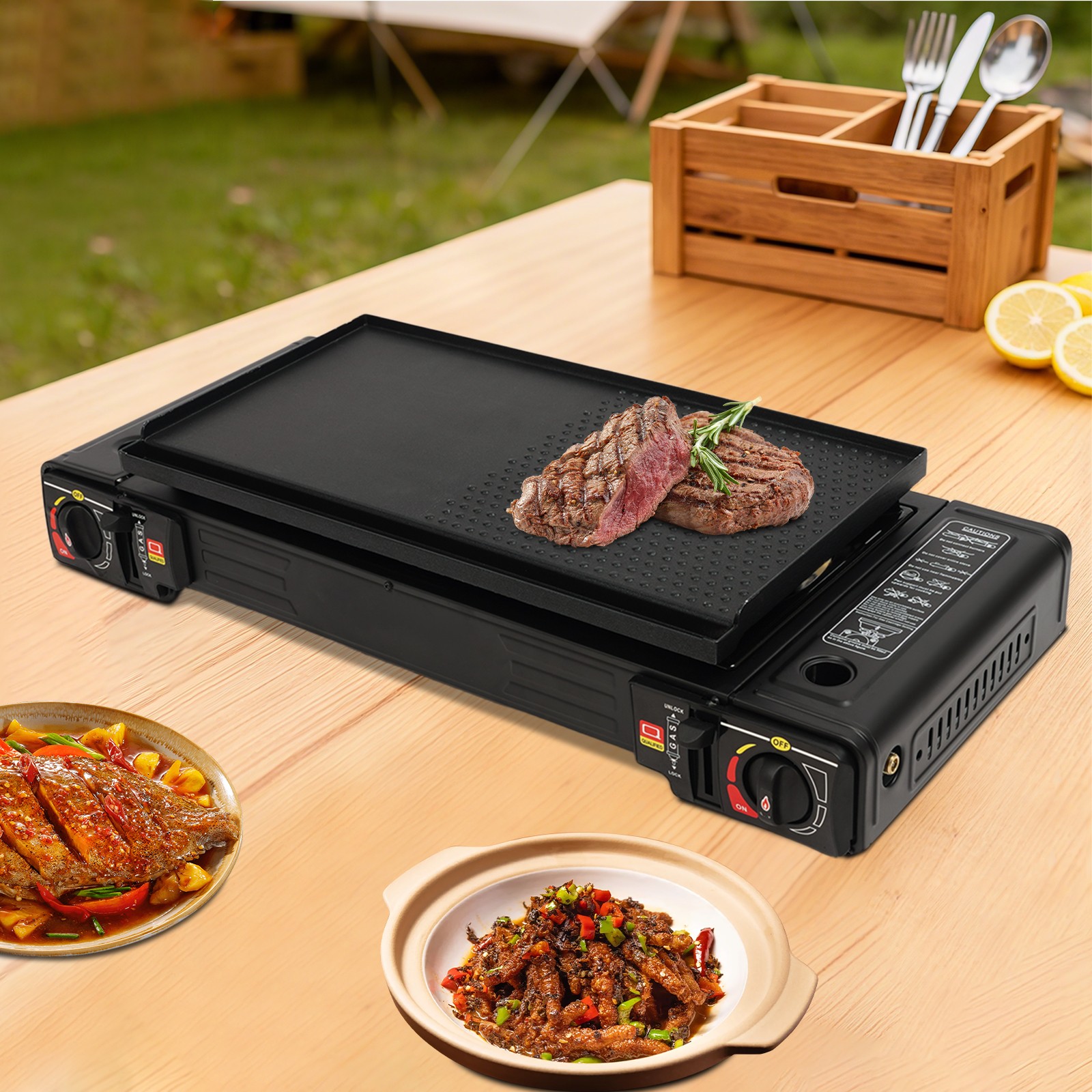 2-Burner Portable Butane Camping Stove for Outdoor Cooking with Carrying Case