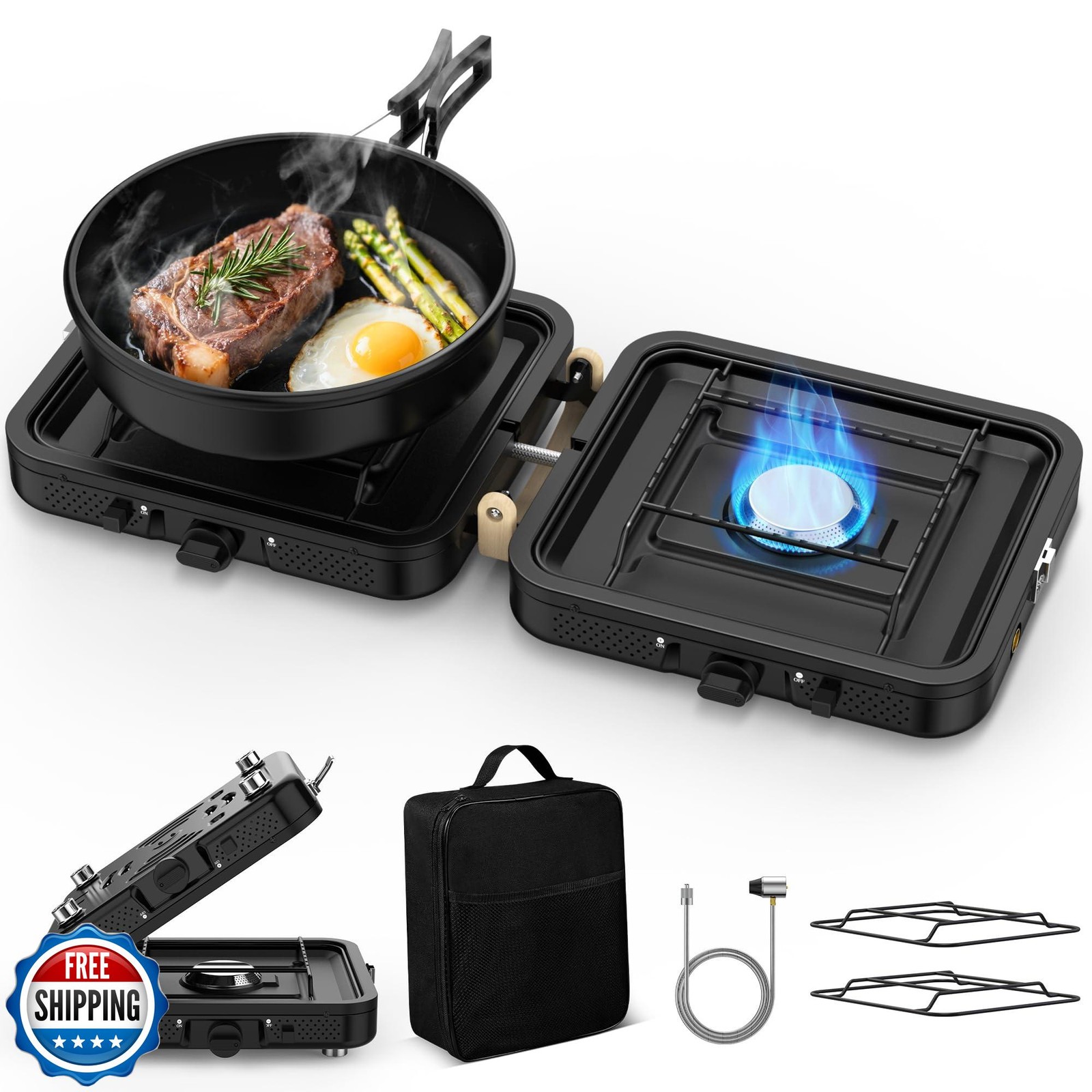 Camp Stove Propane, 2 Burner Folding Propane Camping Stove with Carrying Bag,