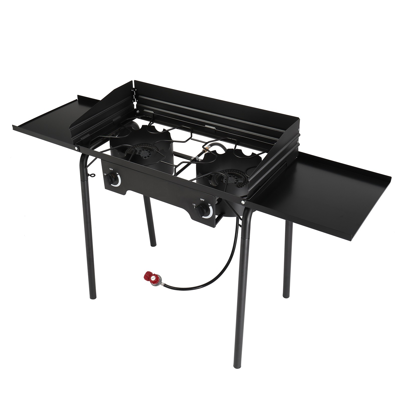 Portable Propane 150,000 BTU 2 Gas Burners Outdoor Cooker Stove BBQ Grill, Black