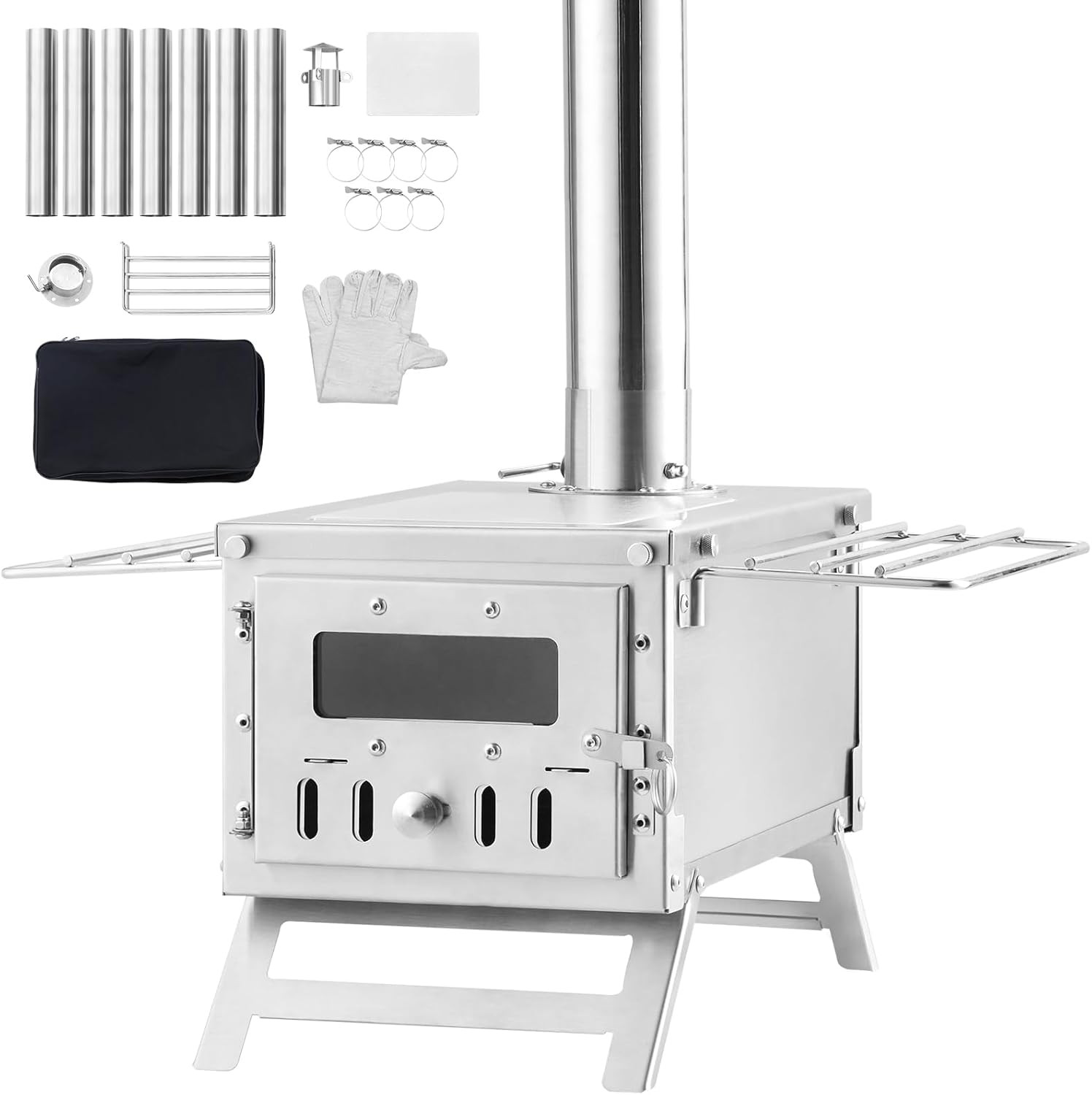 Camping Wood Stove Stainless Steel Camping Tent Stove, Portable Wood Burning Sto