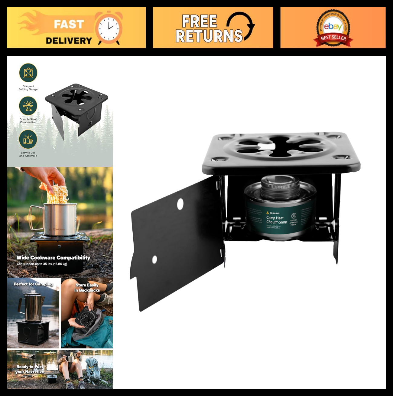 Compact Folding Camp Stove – Lightweight Steel for Camping, Hiking, Backpacking,
