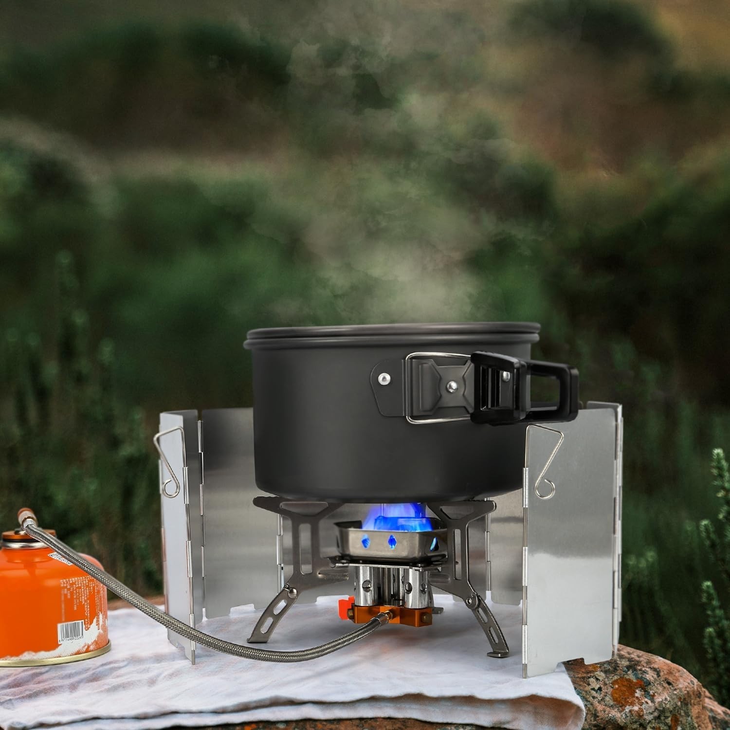 3500W 6800W Windproof Camp Stove with Windscreen for Hiking and Outdoor Cooking