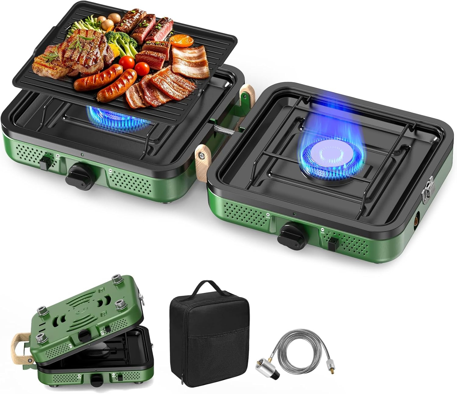 Portable 2 Burner Camping Stove with Grill & Carrying Bag – 20000 BTU