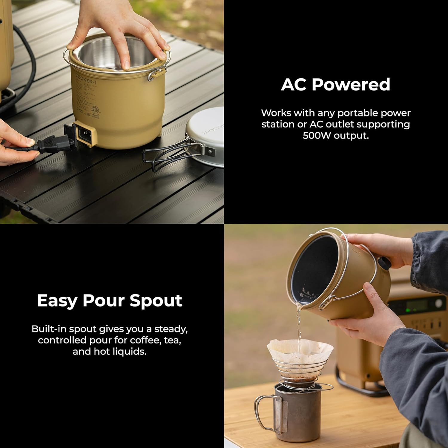 COOKER-1 Electric Cooker 500W Camping Stove, Portable Plug-In for Power Stations
