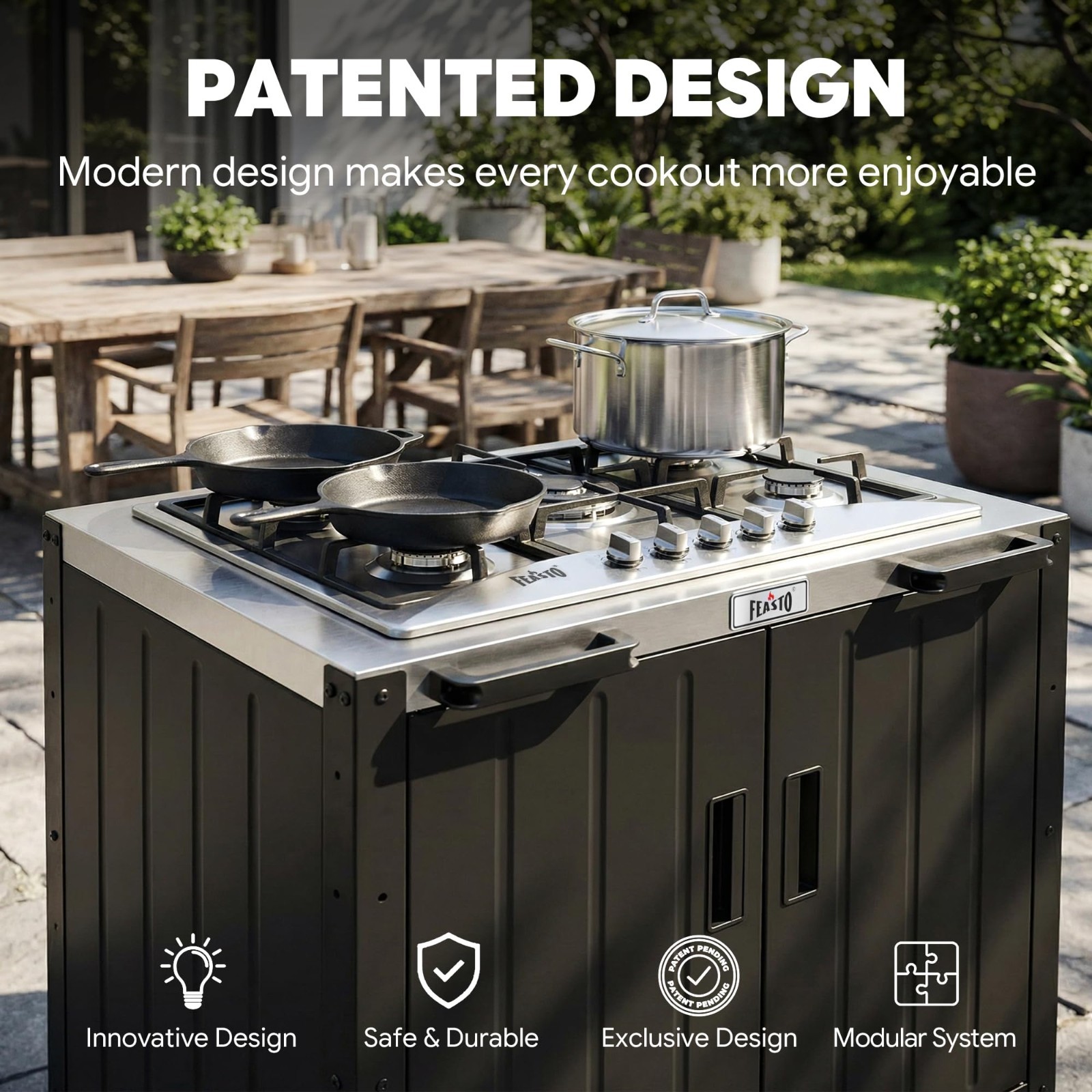 Outdoor Kitchen Island with Propane Gas Stove, 35″ Cooking Station, Stainless St