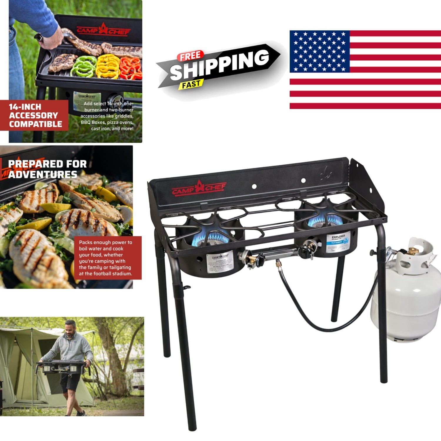 Portable Camping Stove with 448 Square Inches Cooking Area and Windscreen