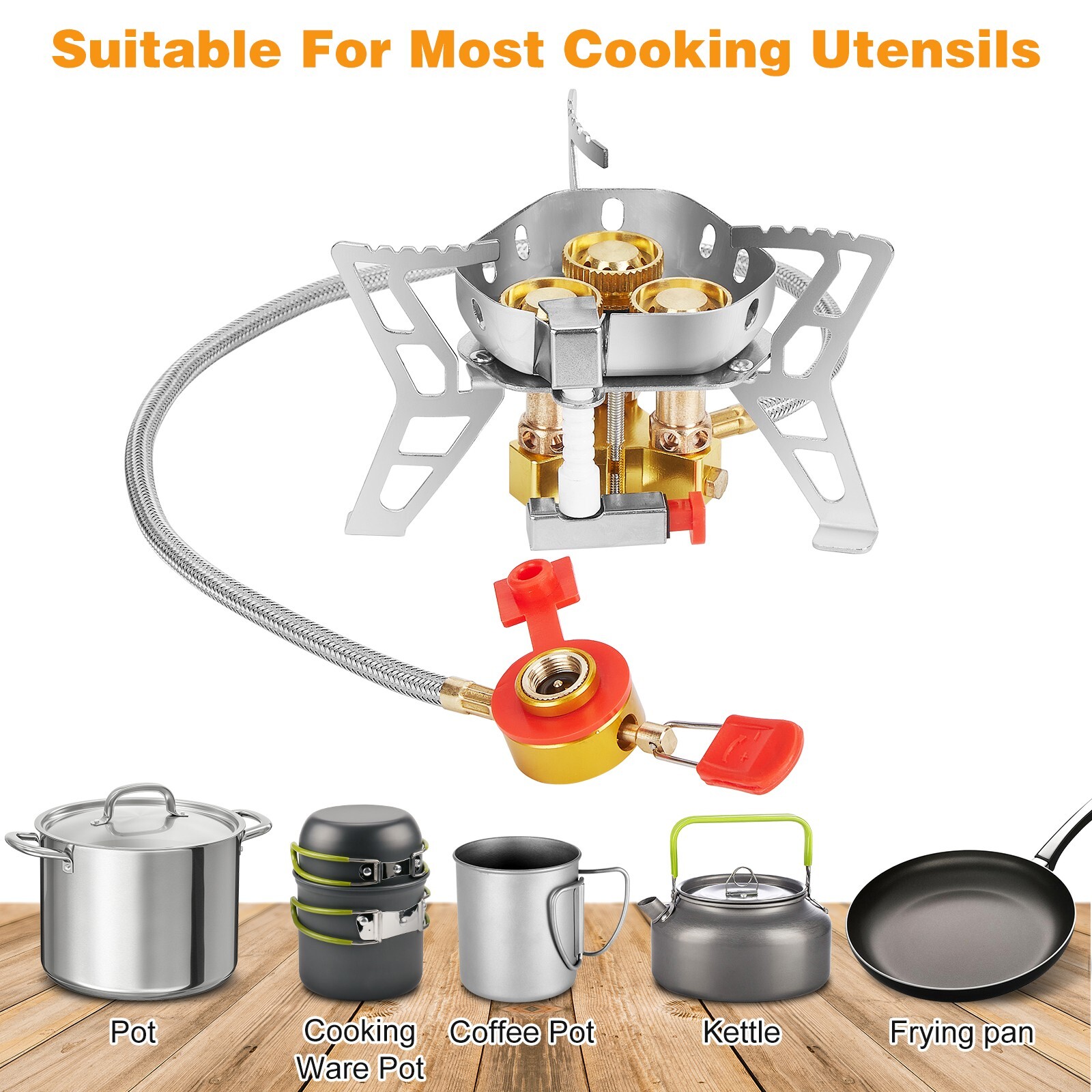 WADEO Windproof Camping Stove and Piezo Ignition 1 LB Propane Tank Adapter 6800W