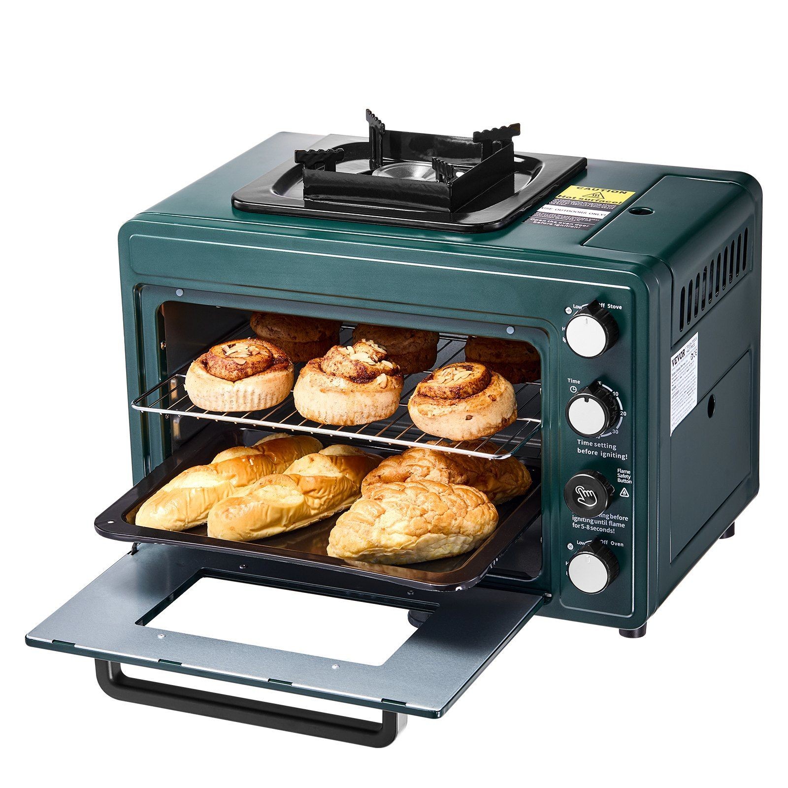 Gas Powered 2-in-1 Portable Oven 19.29×14.17×14.96in High Heat Output Camping