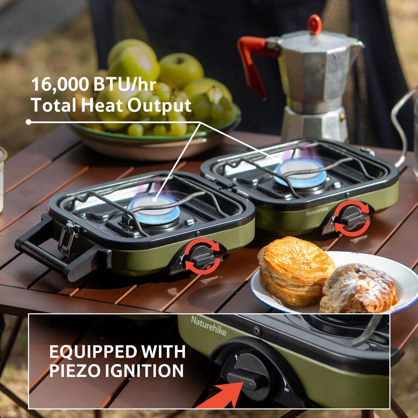 Naturehike 2 Burner Folding Camping Stove, Portable Propane Gas Stove Carry