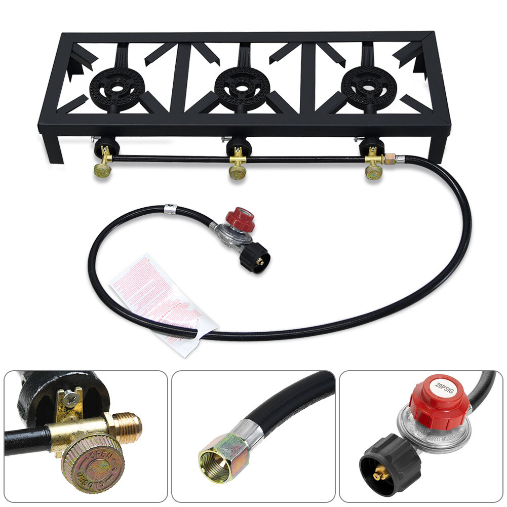 Propane Burner Cast Iron LPG Gas Stove Outdoor Camping Cooker & Regulator Hose