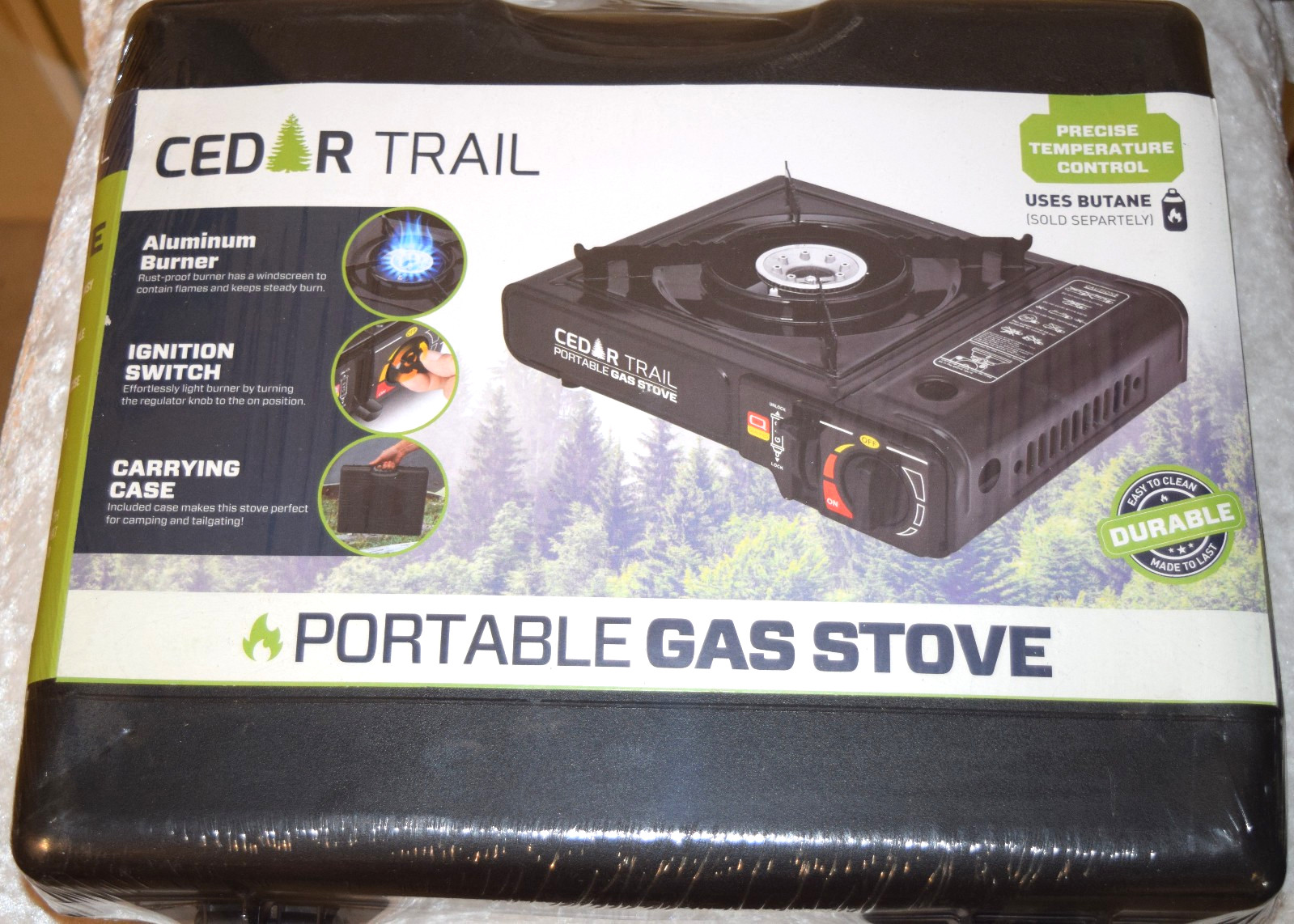Cedar Trail Portable Gas Stove w/ Carry Case Auto Ignition Adjustable Temp