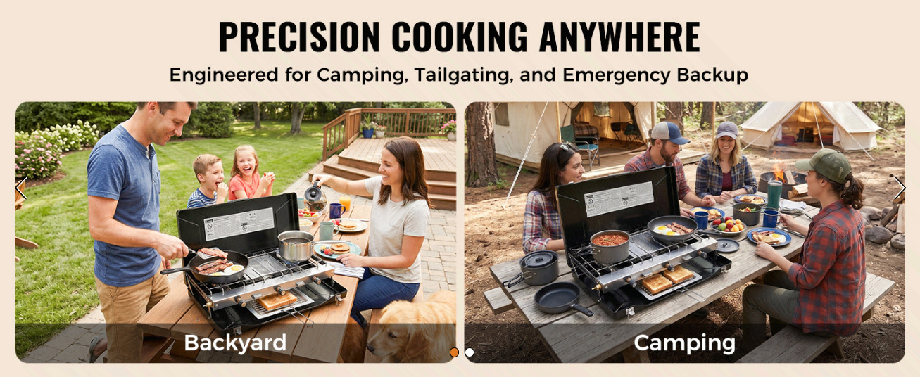 Portable 3-Burner Propane Camping Stove w/ Ignition, 20400 BTU