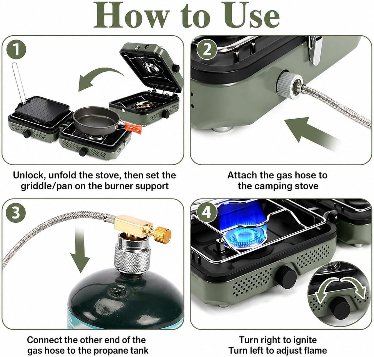 All-in-One Camping Stove Set: 2 Burners, Windscreen, Cutting Board & Grill Plate