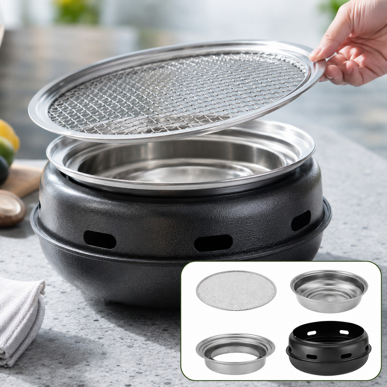 Portable Carbon-based Grill, Small Golden Metal Outdoor Cooking Grill