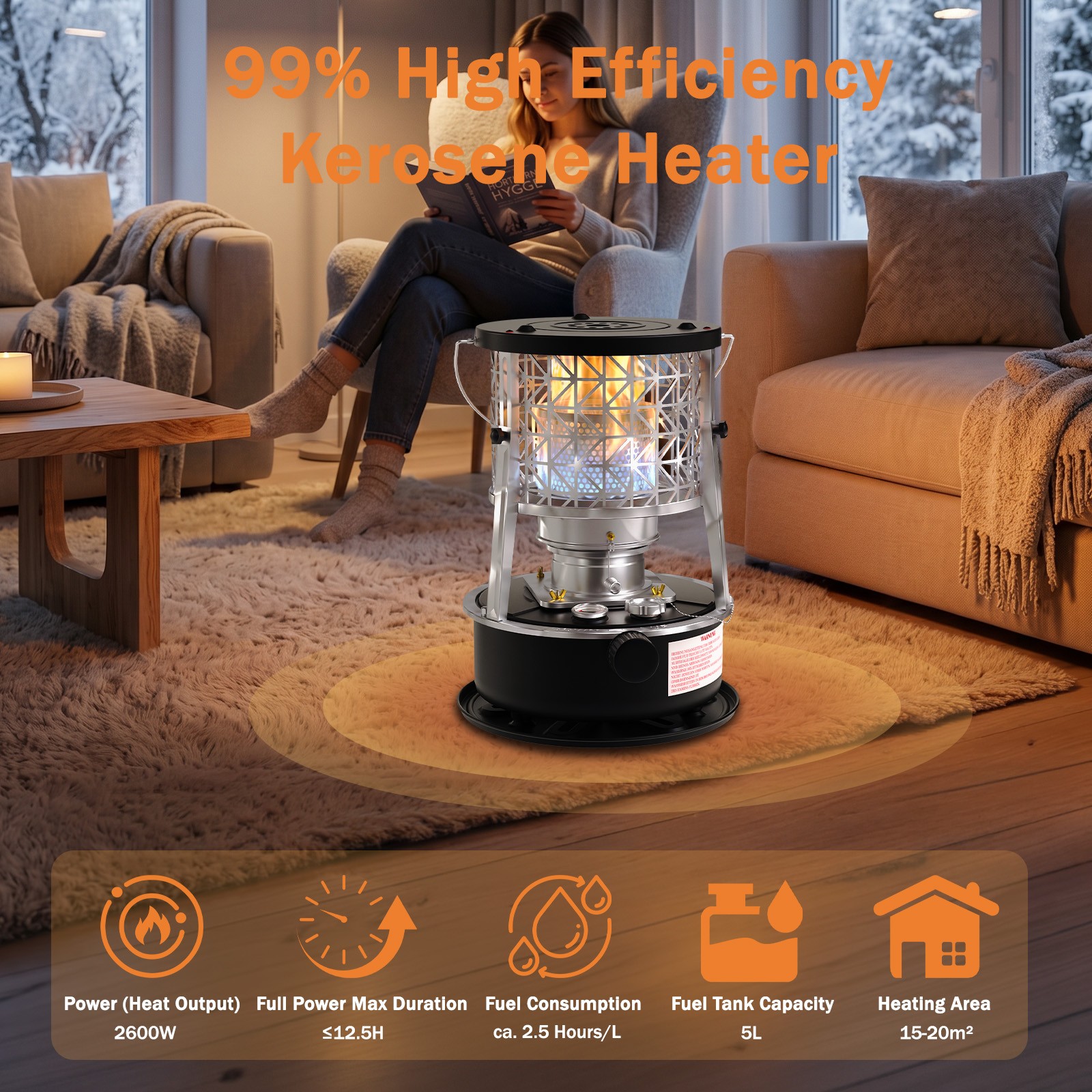 2600W Portable Oil-fired Petroleum Heater Stoves Camping for Indoor Outdoor – 5L