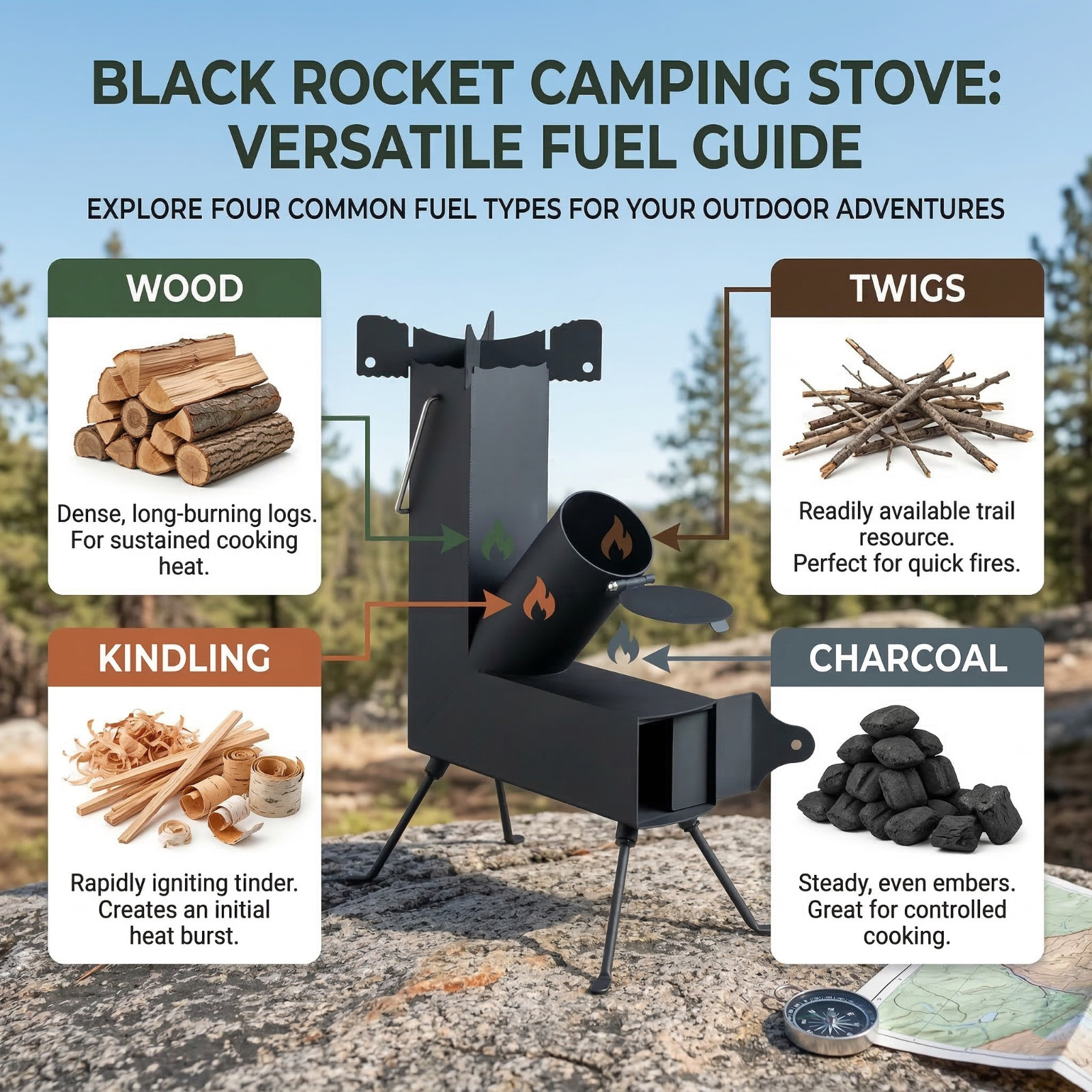 Portable Rocket Stove Wood Burning Camping Tent Heater Survival Cooking Stove