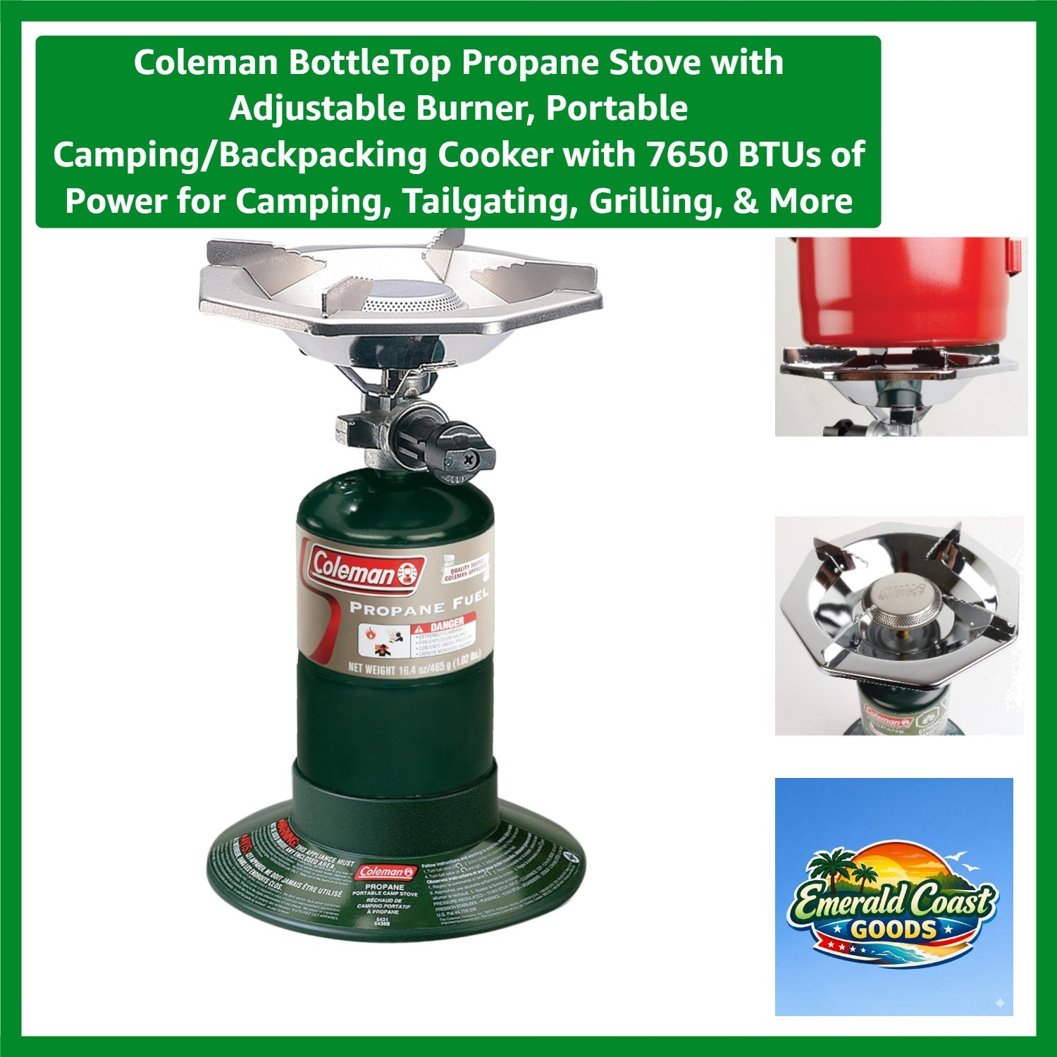 Efficient Portable Camping Cooker with Wind Protection and 10,000 BTUs Output