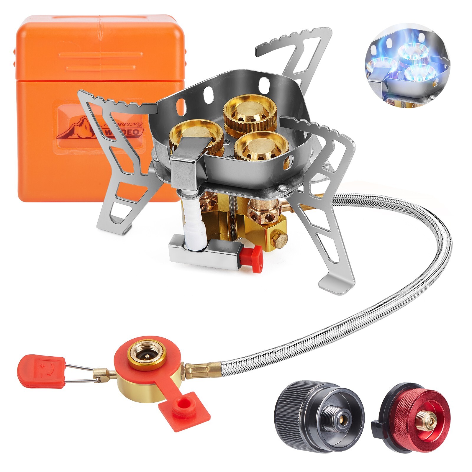 Windproof Camping Gas Stove and Piezo Ignition 1 LB Propane Tank Adapter 6800W