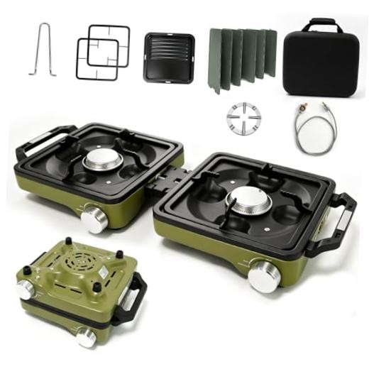 2 Burner Portable Camp Stove, 24000 BTU Propane 2 Burner Camp Stove Green