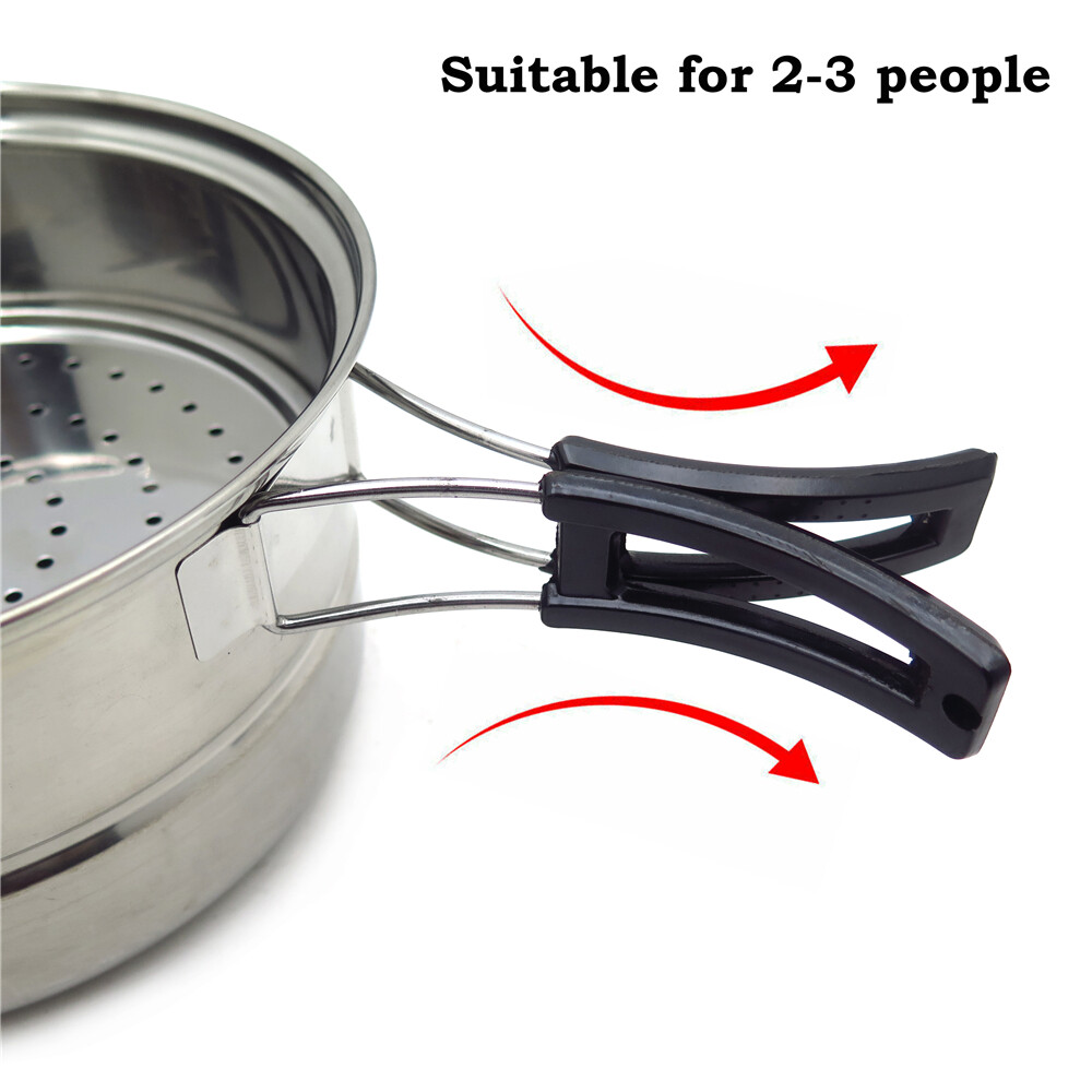 3PCS Outdoor Camping Cookware Stainless Steel Cooking Picnic Bowl Pot Pan Set