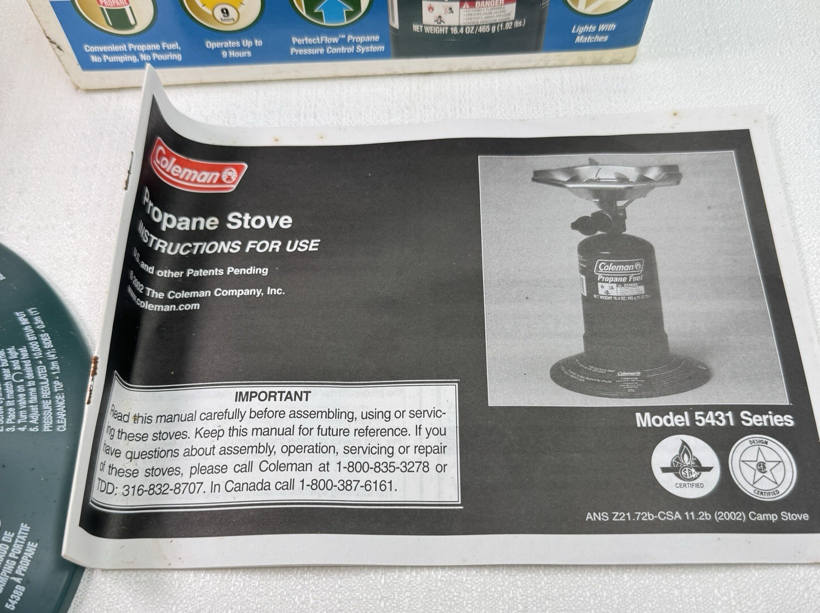 Coleman Portable 1 Burner Propane Stove Model 5431-700G with Base 10k BTU NOS