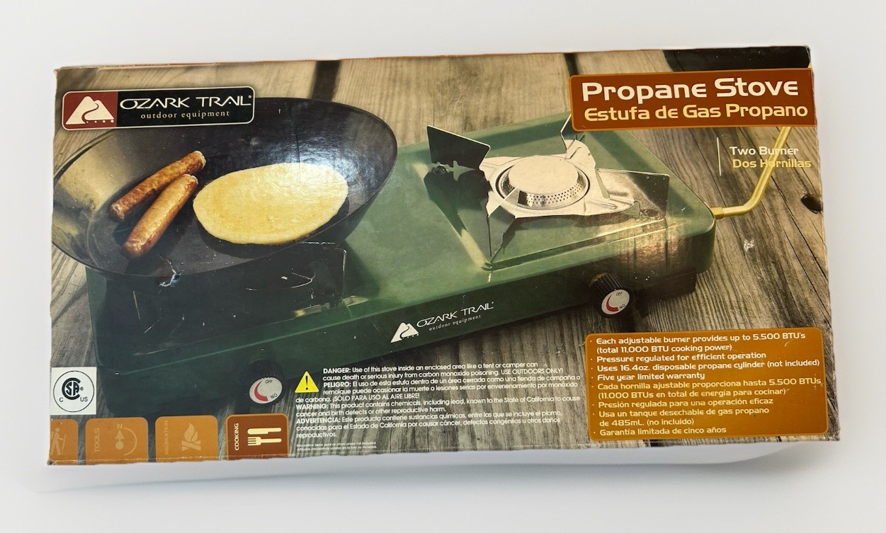 Ozark Trail 2-Burner Propane Gas Camping Stove Forest Green Camping Gear (USED)