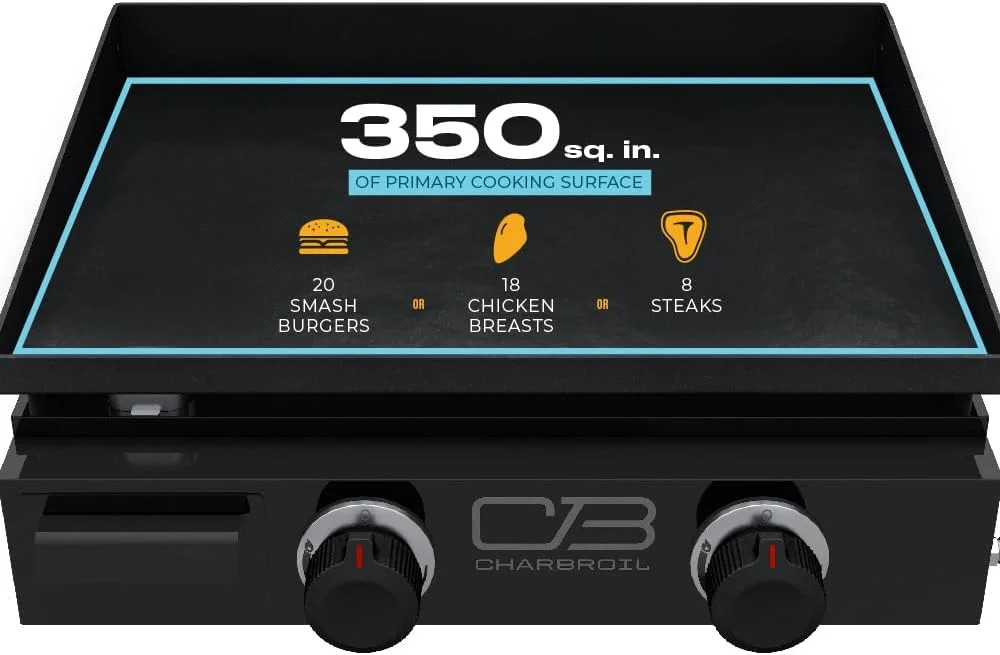 Charbroil 22″ Performance Series Portable Tabletop 2 Burner Propane Gas Griddle,