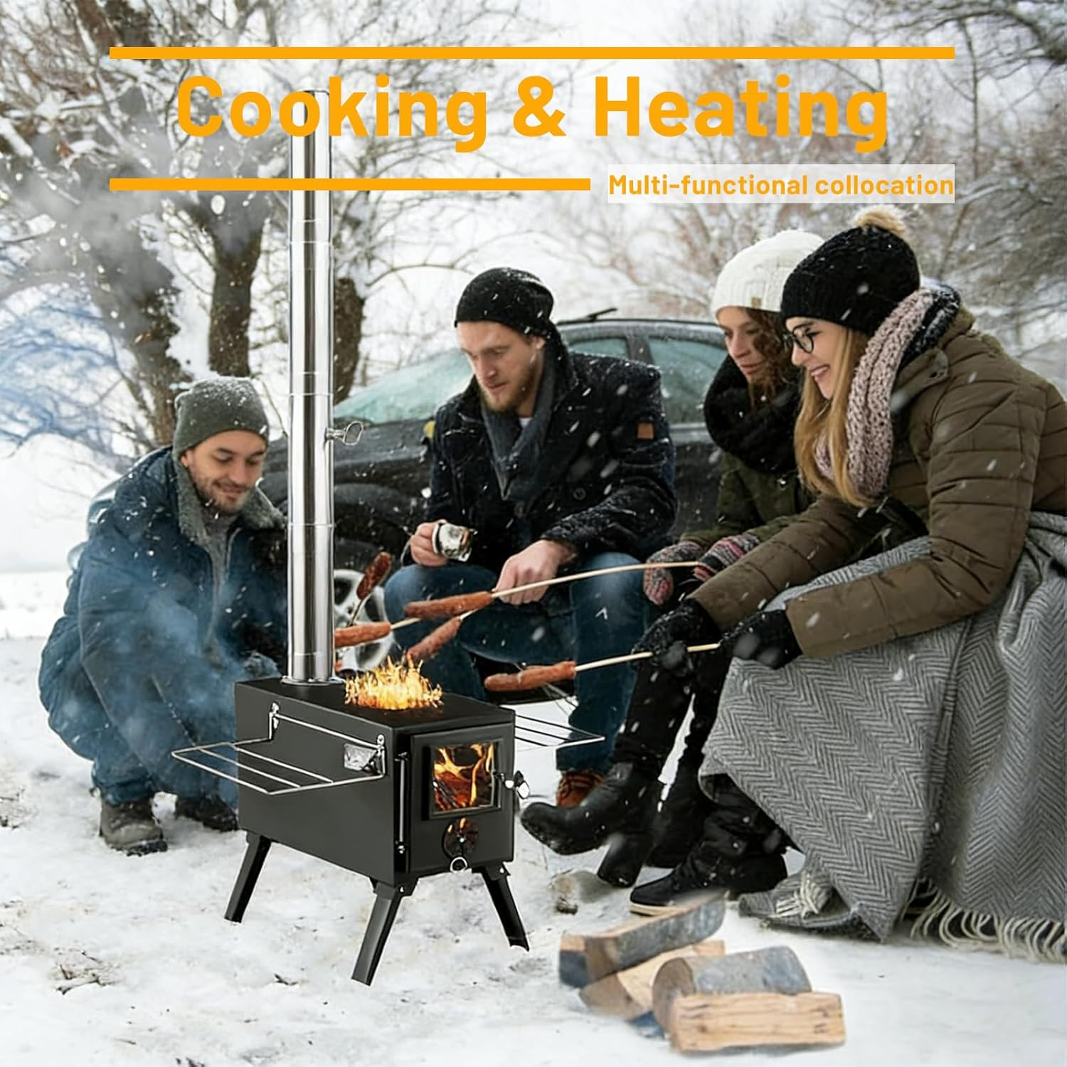 Hot Tent Stove, Wood Burning Stove,Small Wood Stove with 7 Stainless Chimney Pip