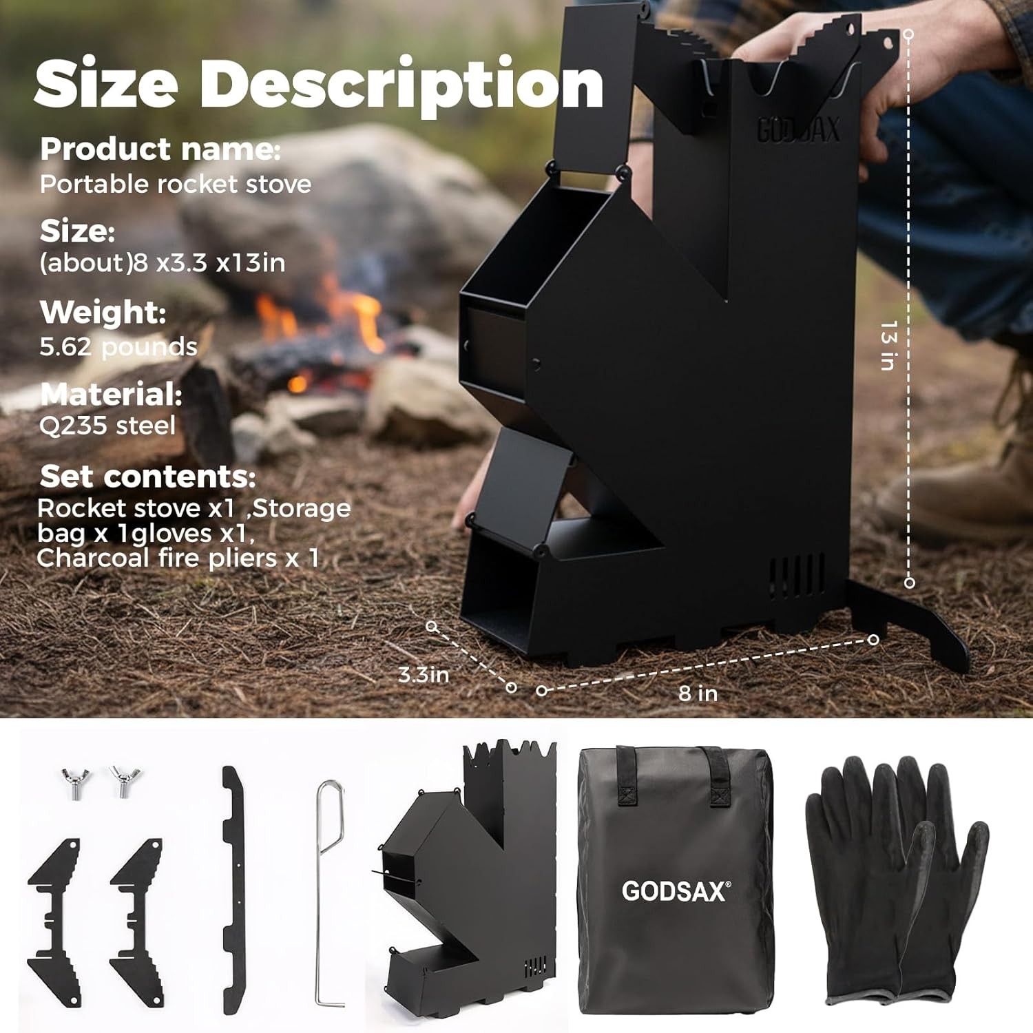 Rocket Stove for Cooking Portable Wood Burning Wood Fire Camping Backyard Cookin