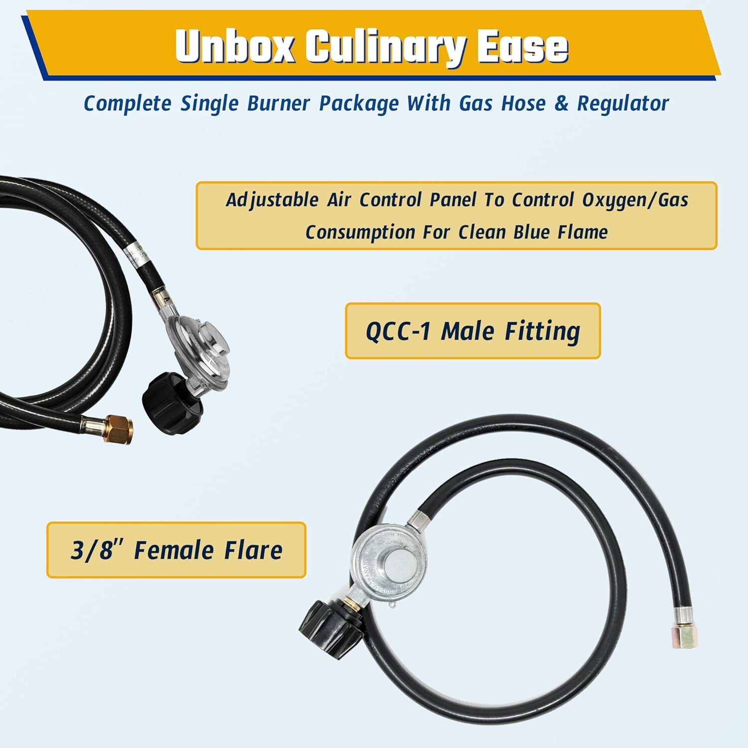 Gas Stove -Single Burner Propane Stove With Hose & Adjustable 0-20 Psi Regulator