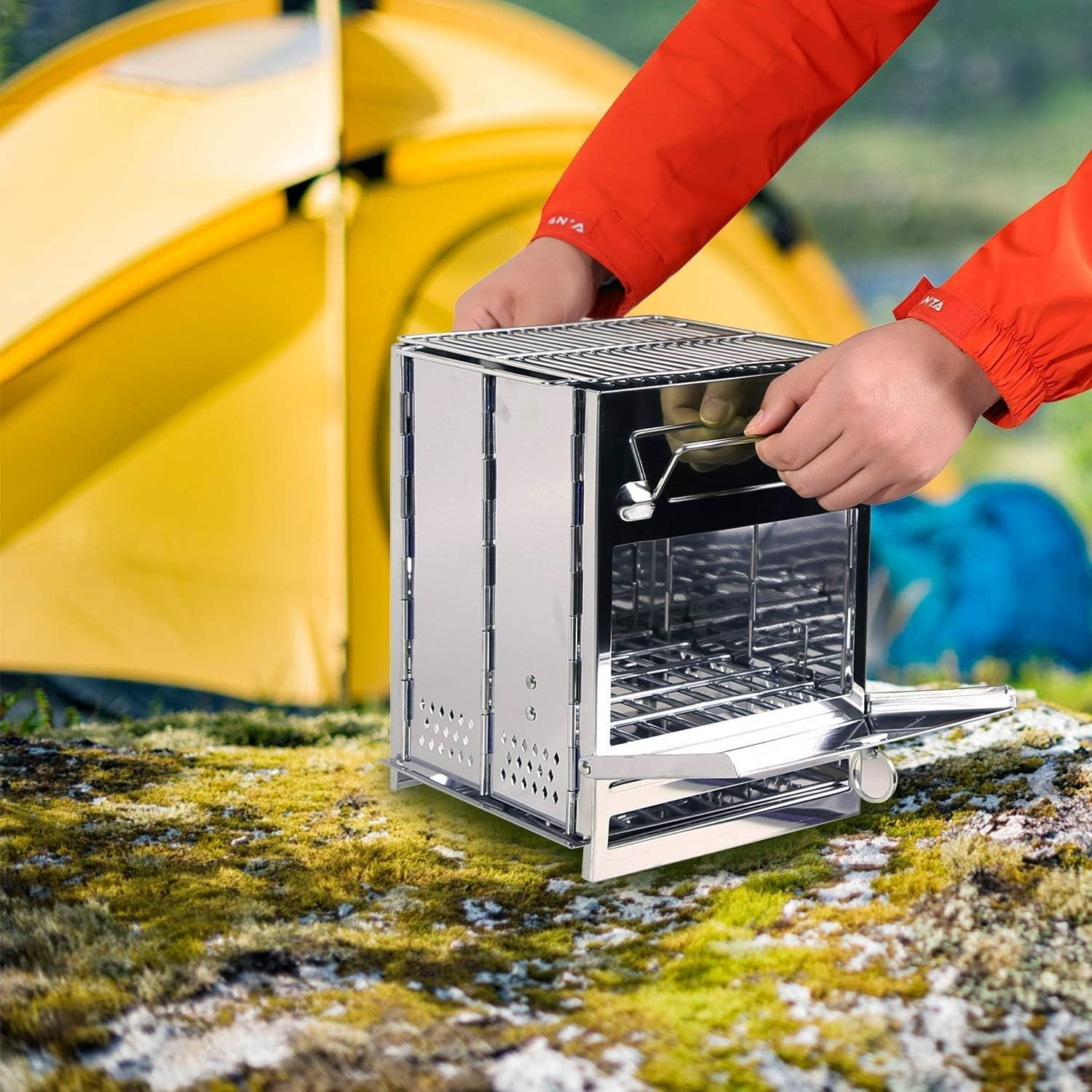 Camping Wood Burning Stove, Stainless Steel Compact Portable Foldable Mini Mu…
