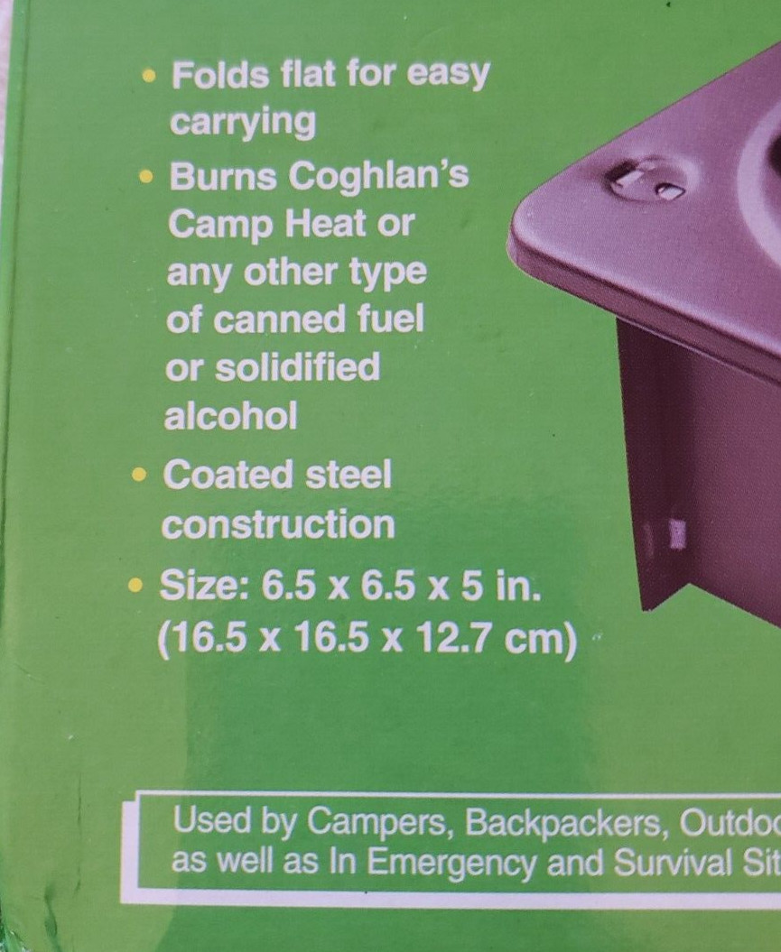 Coghlan’s Folding Stove 1-Burner Canned Fuel Camp 9957 – Black BRAND-NEW w box