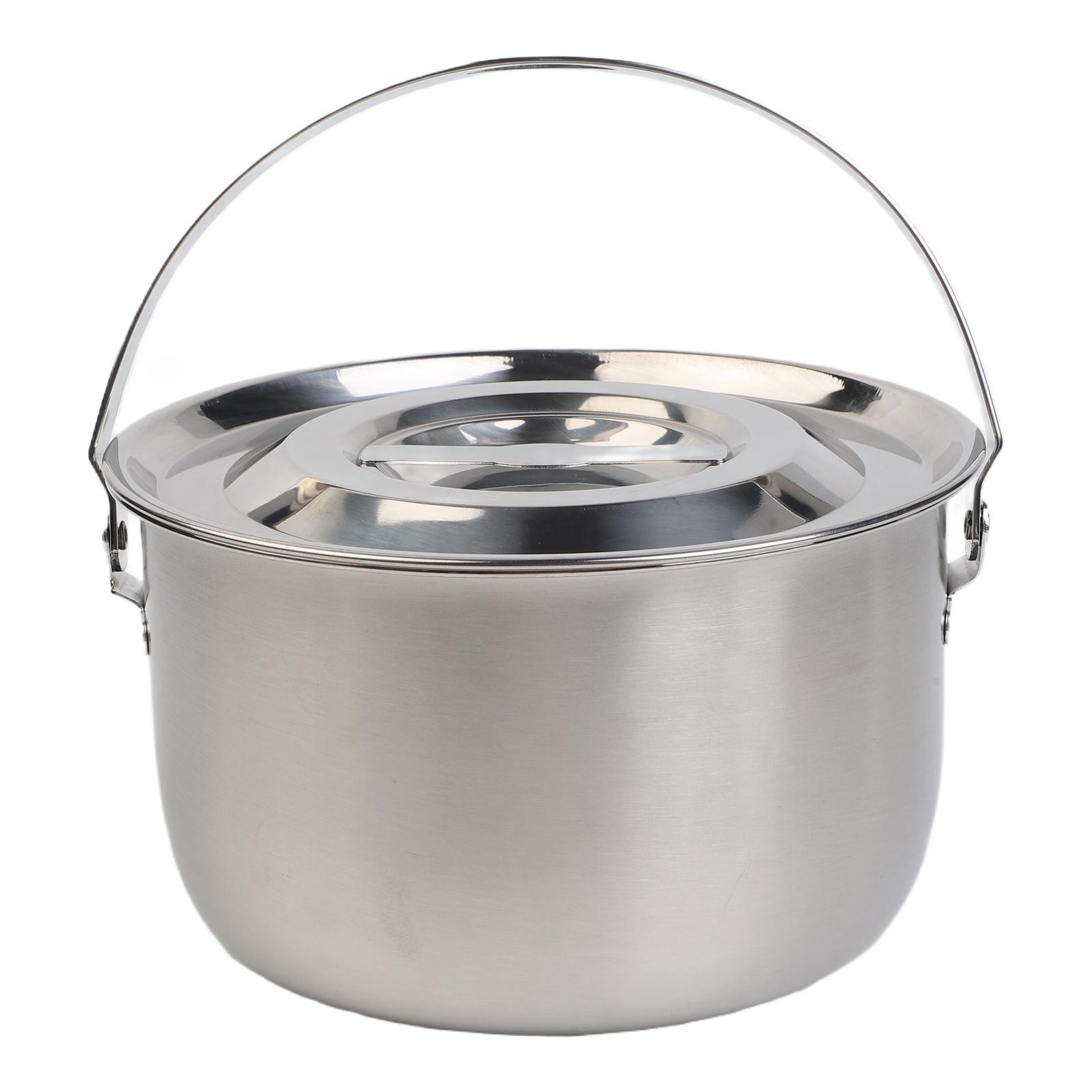 Stainless Steel Camping Cookware Pot with Lid and Handle for Outdoor Use
