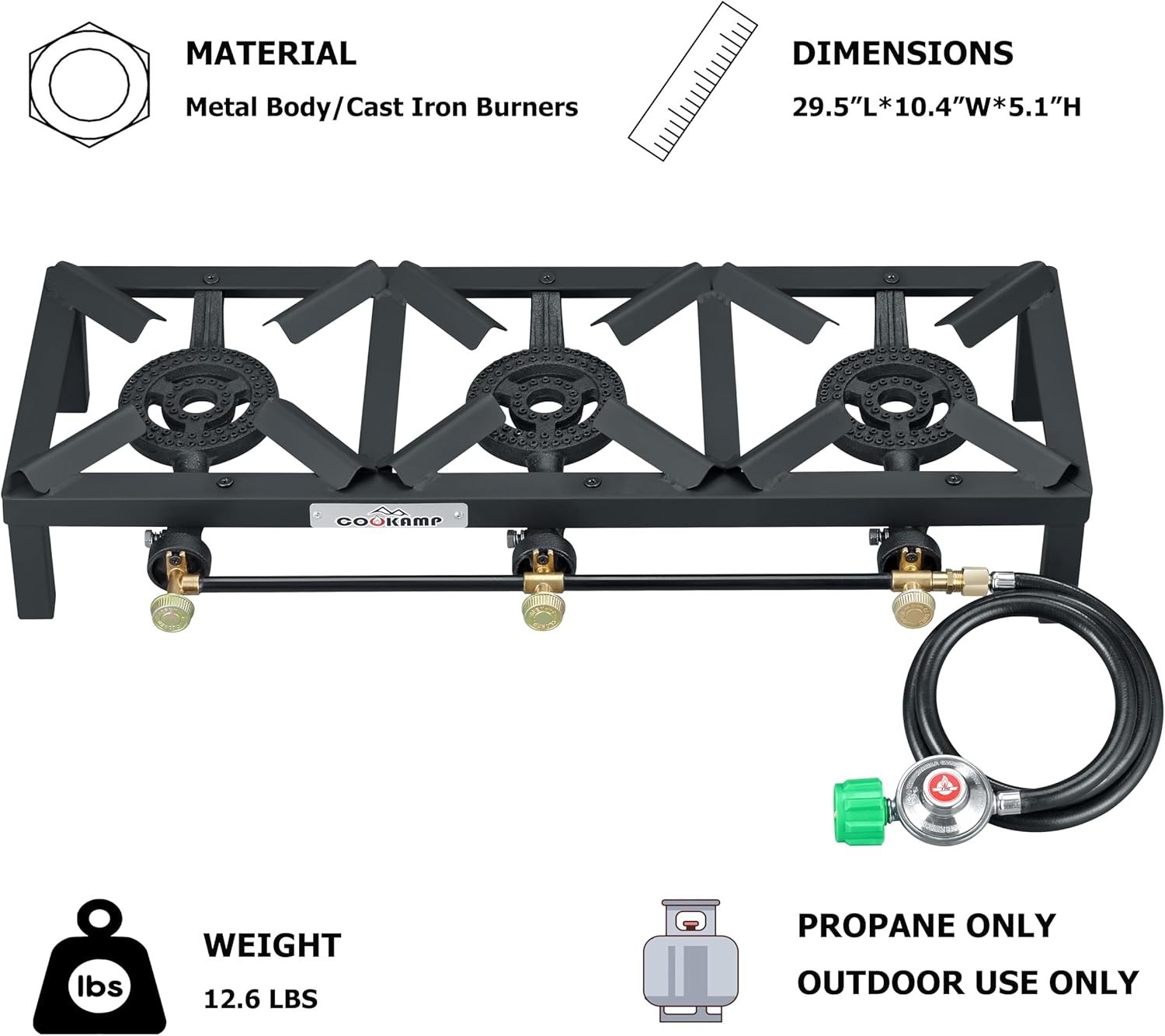 Triple Burner Propane Camp Stove with Regulator – Ultimate Outdoor Cooking