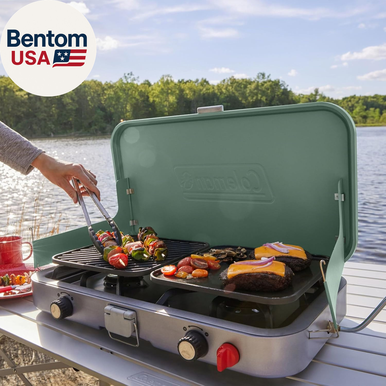 Cascade 3-In-1 Outdoor Camp Stove, Portable Cooktop with Included Cast-Iron Gril