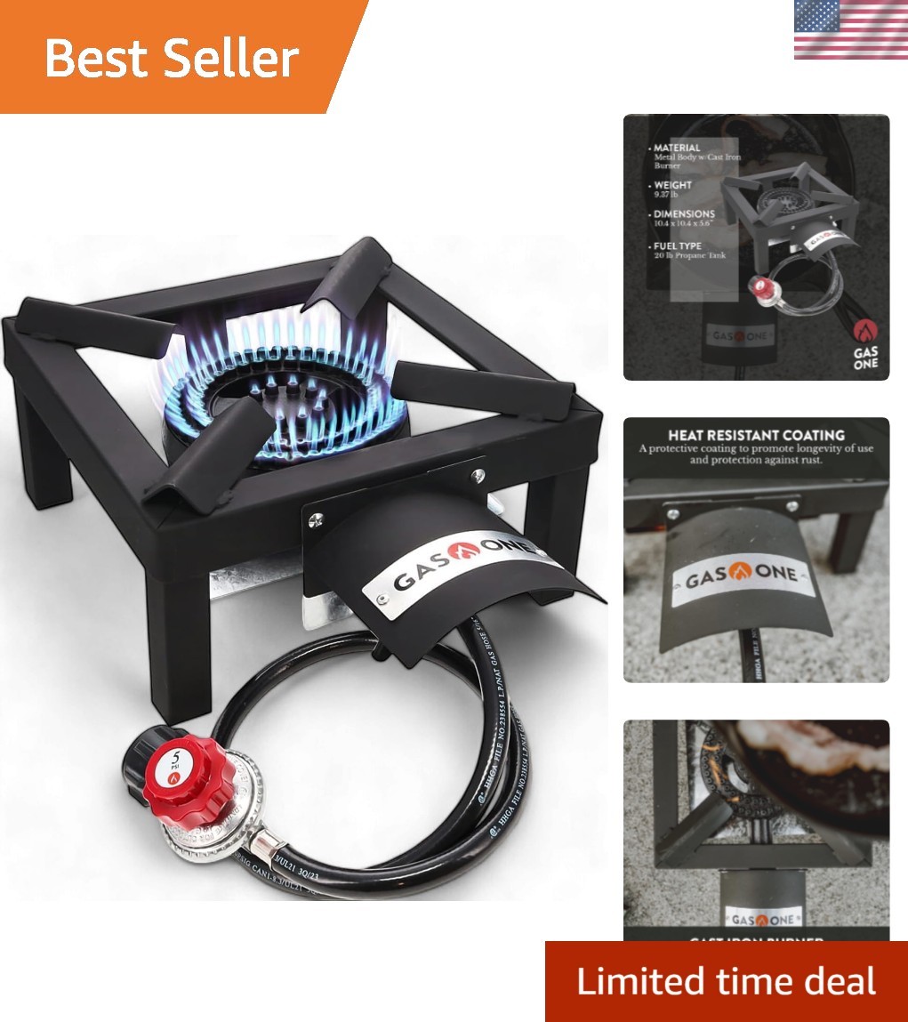 Portable High-Output Propane Burner with Safety Guard for Tailgating & Brewing