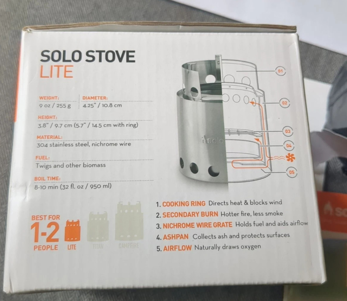 Solo Stove Lite Wood Burning Steel Stove Low Smoke Backpacking Camping New NIB