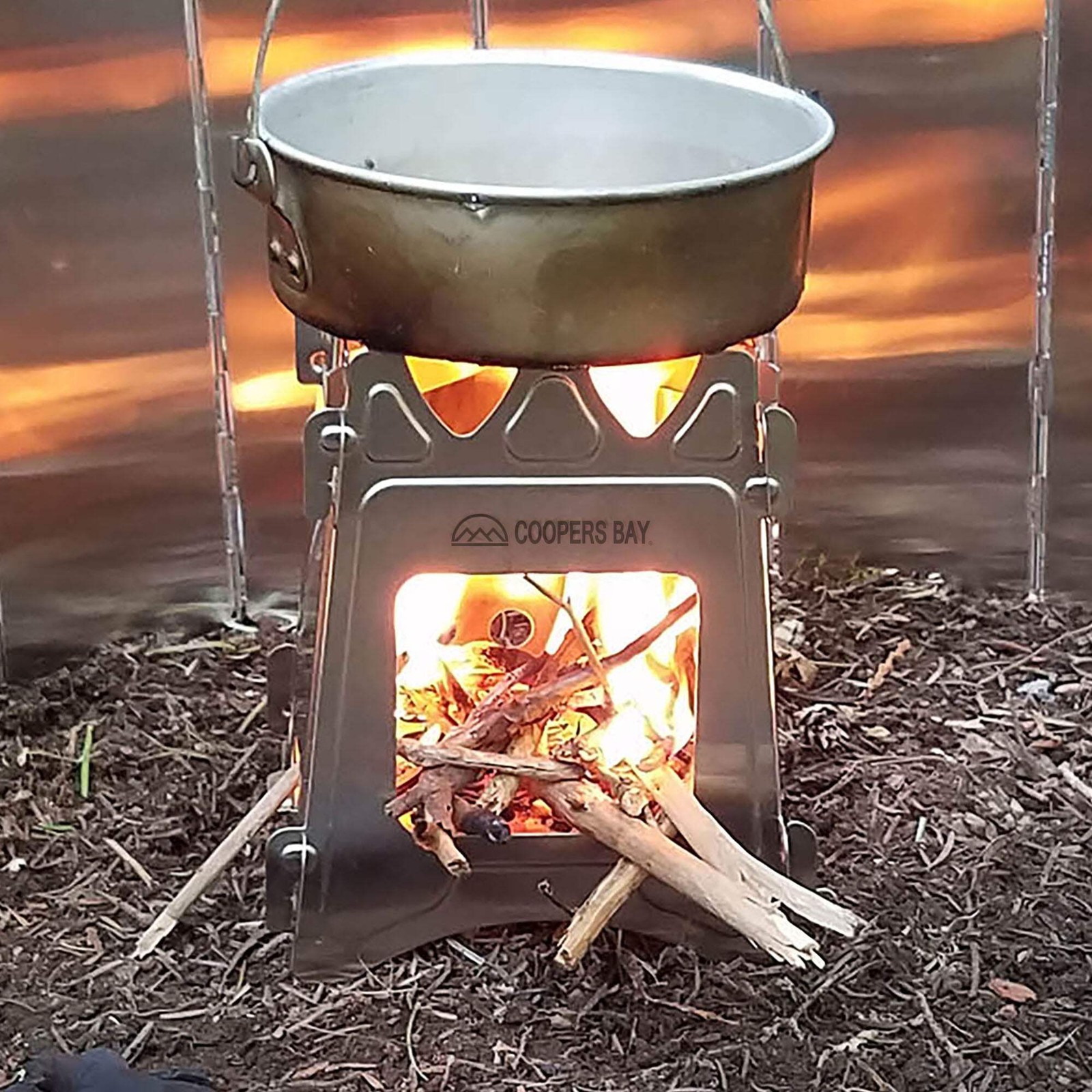 Coopers Bay® Hiker Twig Stove Package – Flat Pack Stove, Ferro Rod & Tinder